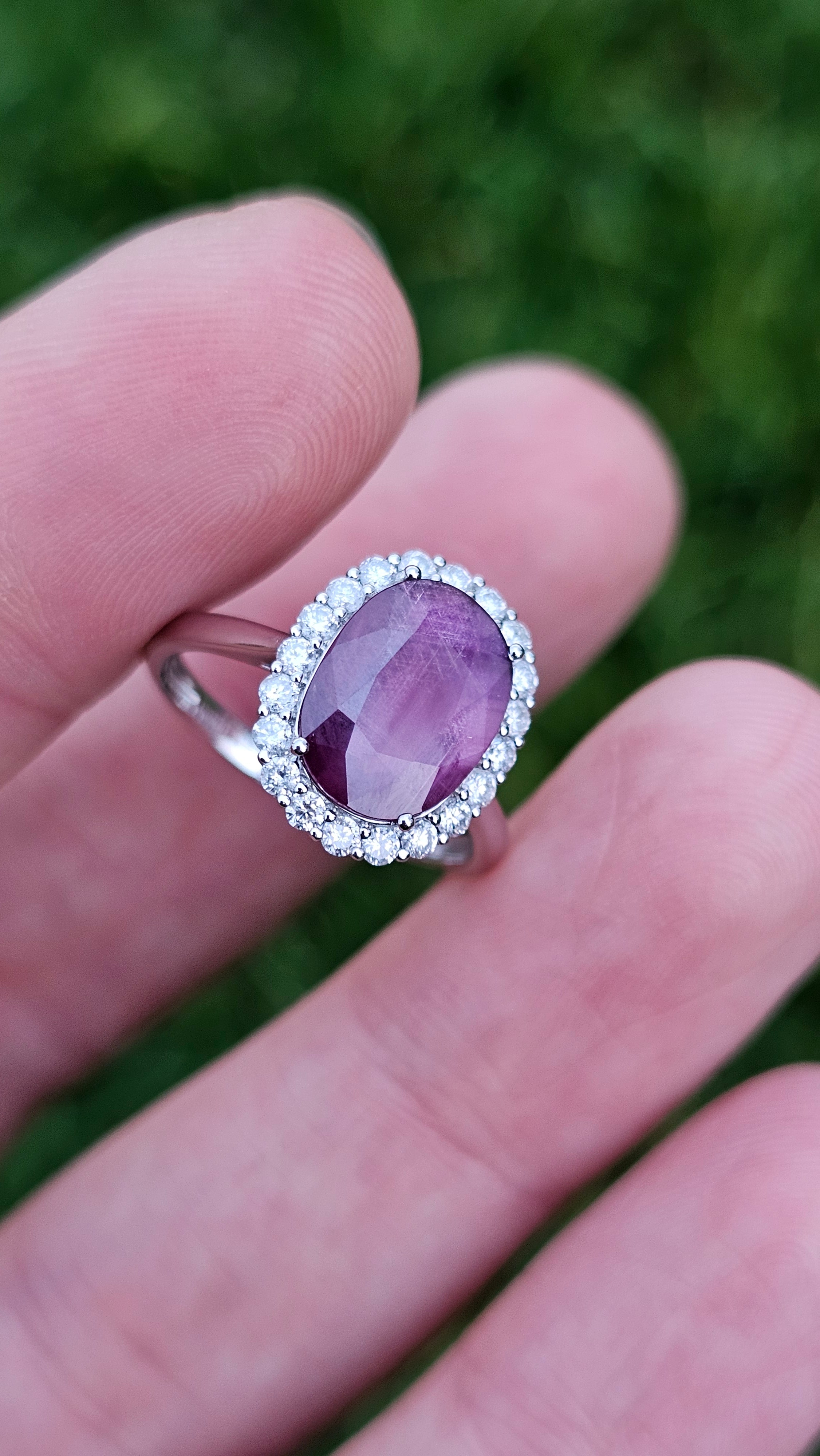 900 Platinum Natural Purple Sapphire and Diamond set Ring , size N , NEW