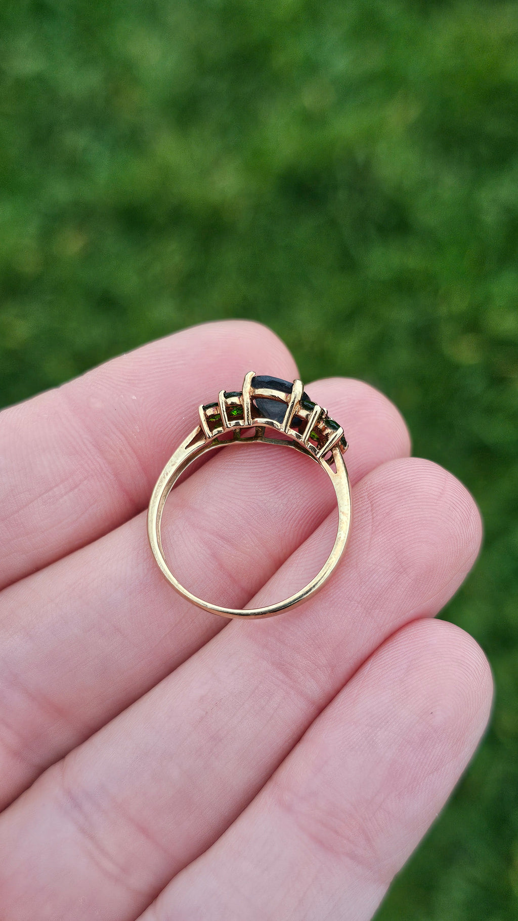 9ct Yellow Gold Natural Sapphire & Chrome Diopside ring , size Q 1/2