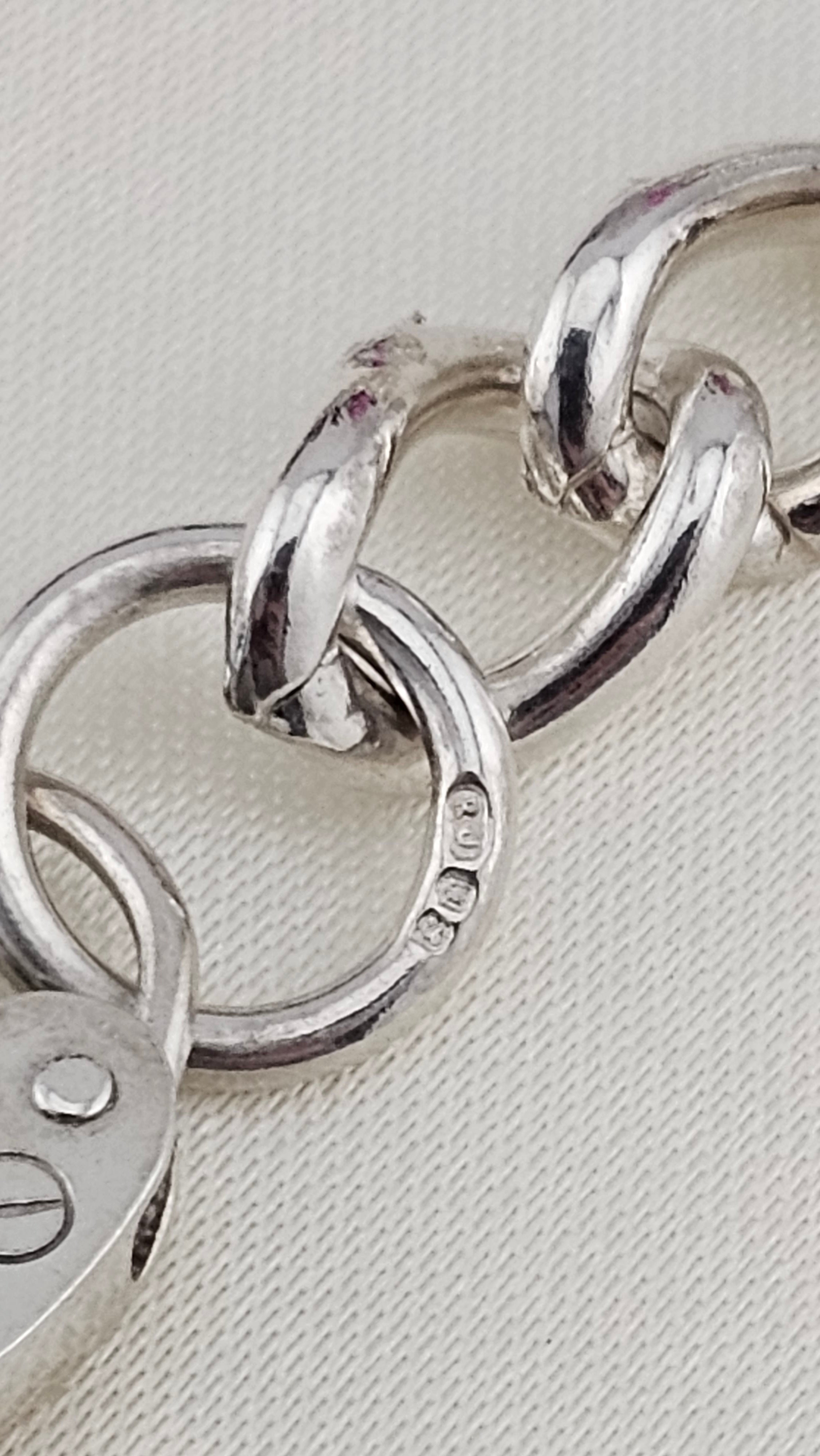 Vintage 925 Sterling Silver Heart Padlock Curb Bracelet, 17cm