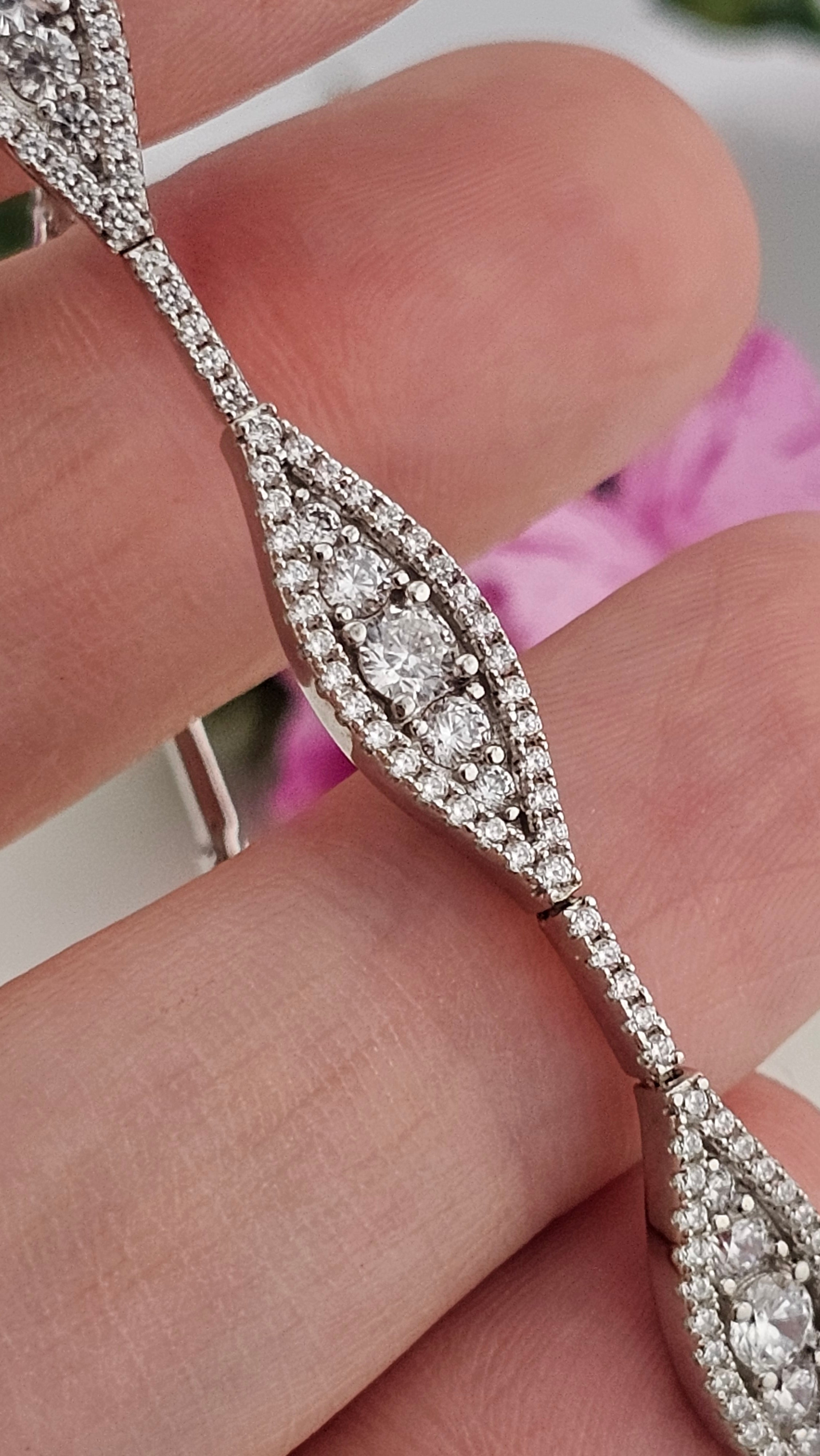 925 Sterling Silver Sparkle Link Bracelet set with CZ , 18 cm
