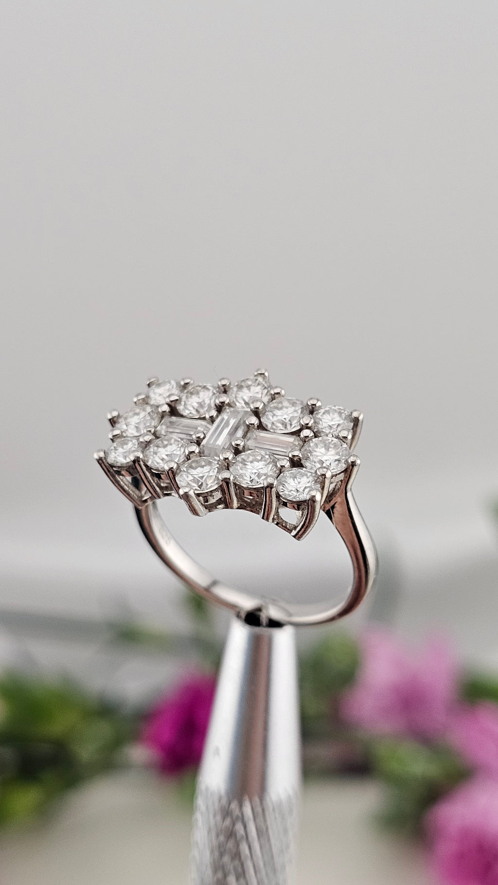 Moissanite Boat Ring in Rhodium Overlay 925 Sterling Silver 2.55 Ct, size L 1/2