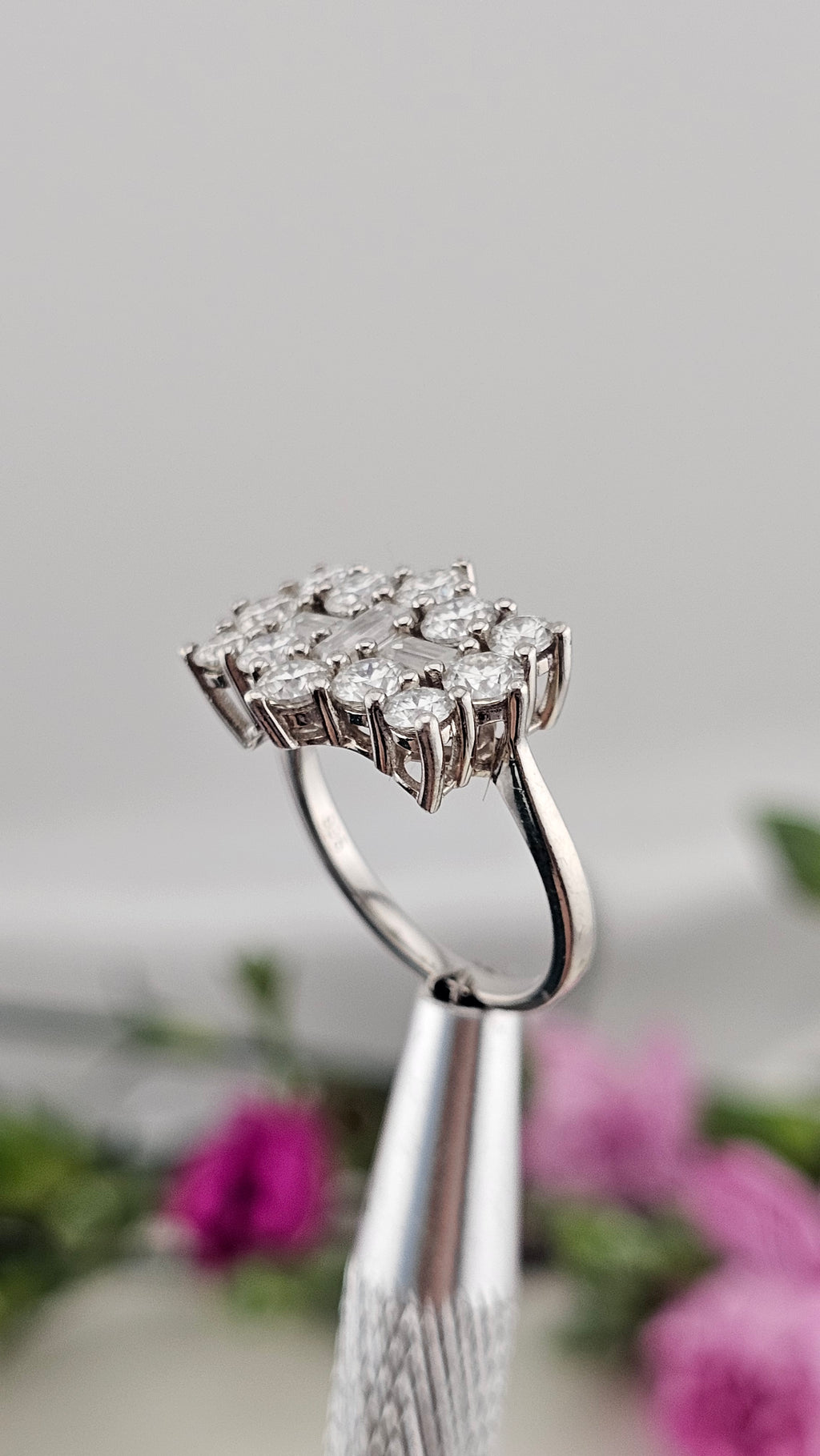 Moissanite Boat Ring in Rhodium Overlay 925 Sterling Silver 2.55 Ct, size L 1/2