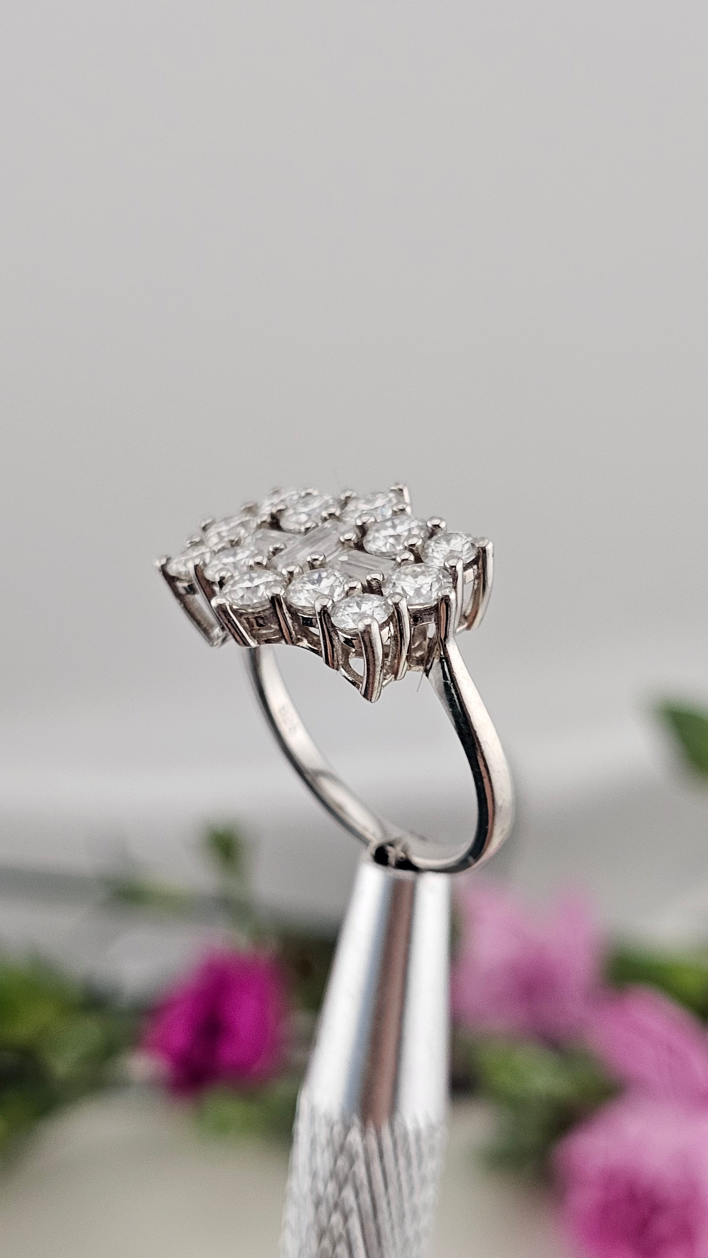 Moissanite Boat Ring in Rhodium Overlay 925 Sterling Silver 2.55 Ct, size L 1/2