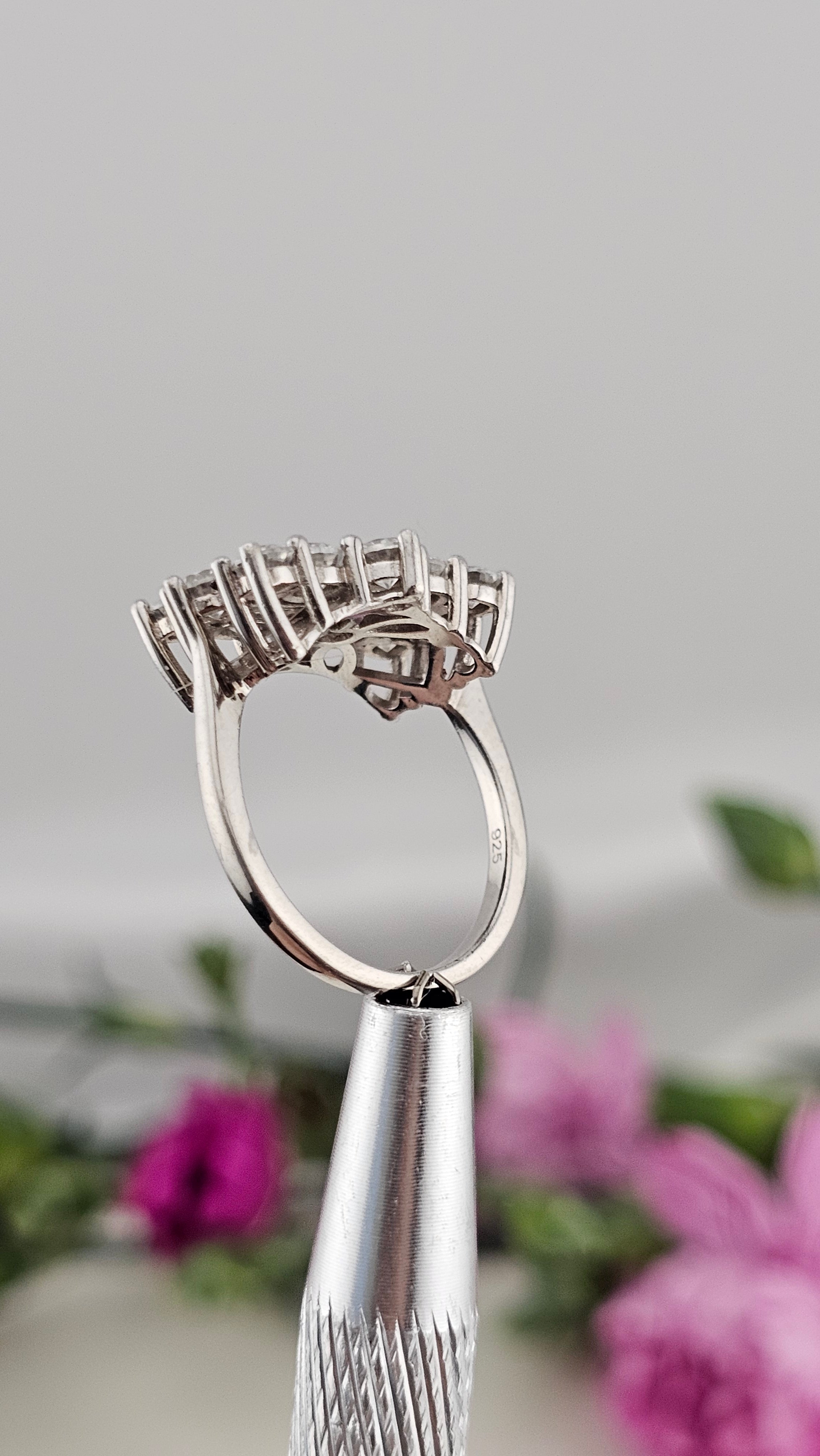 Moissanite Boat Ring in Rhodium Overlay 925 Sterling Silver 2.55 Ct, size L 1/2