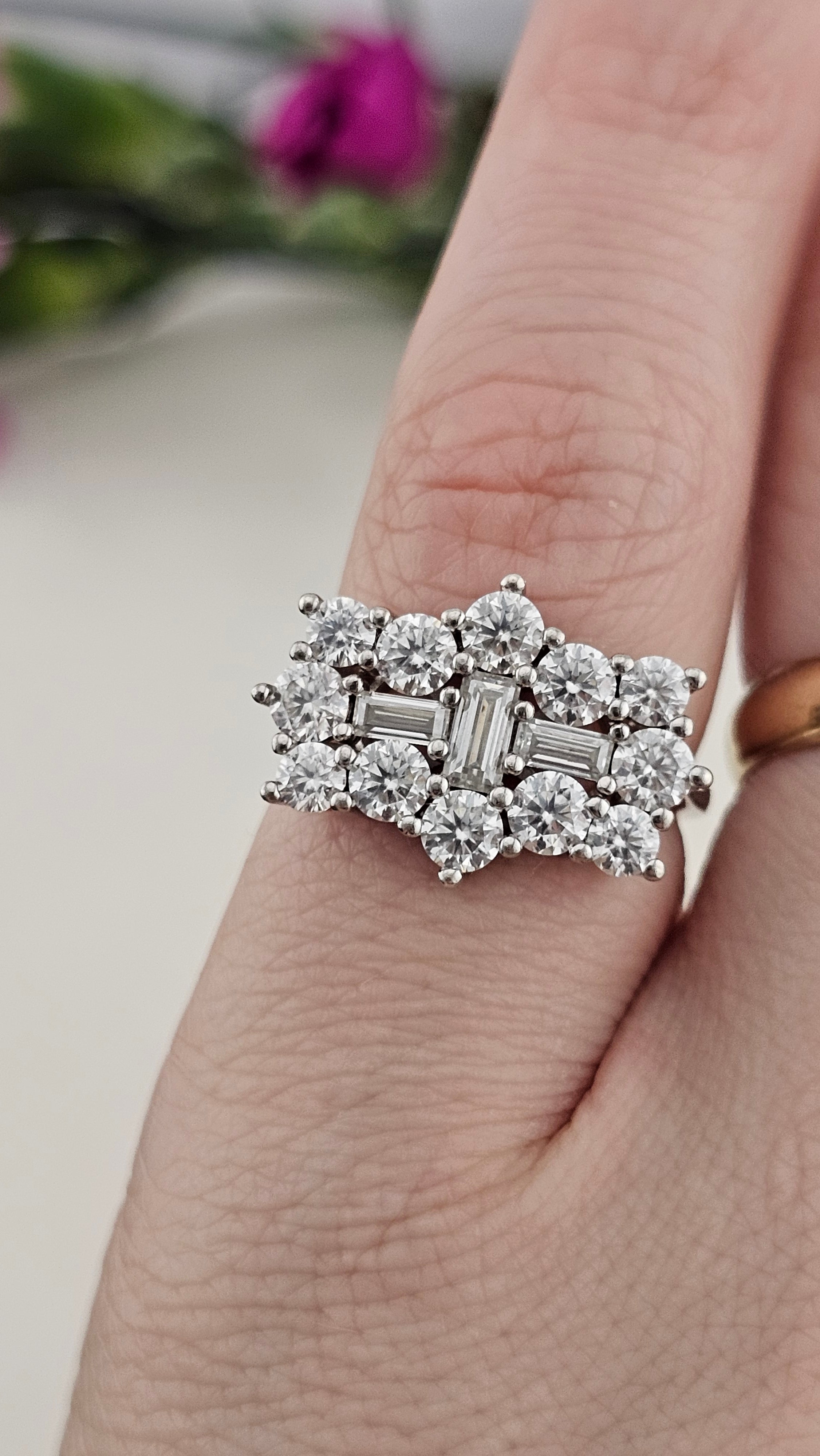 Moissanite Boat Ring in Rhodium Overlay 925 Sterling Silver 2.55 Ct, size L 1/2