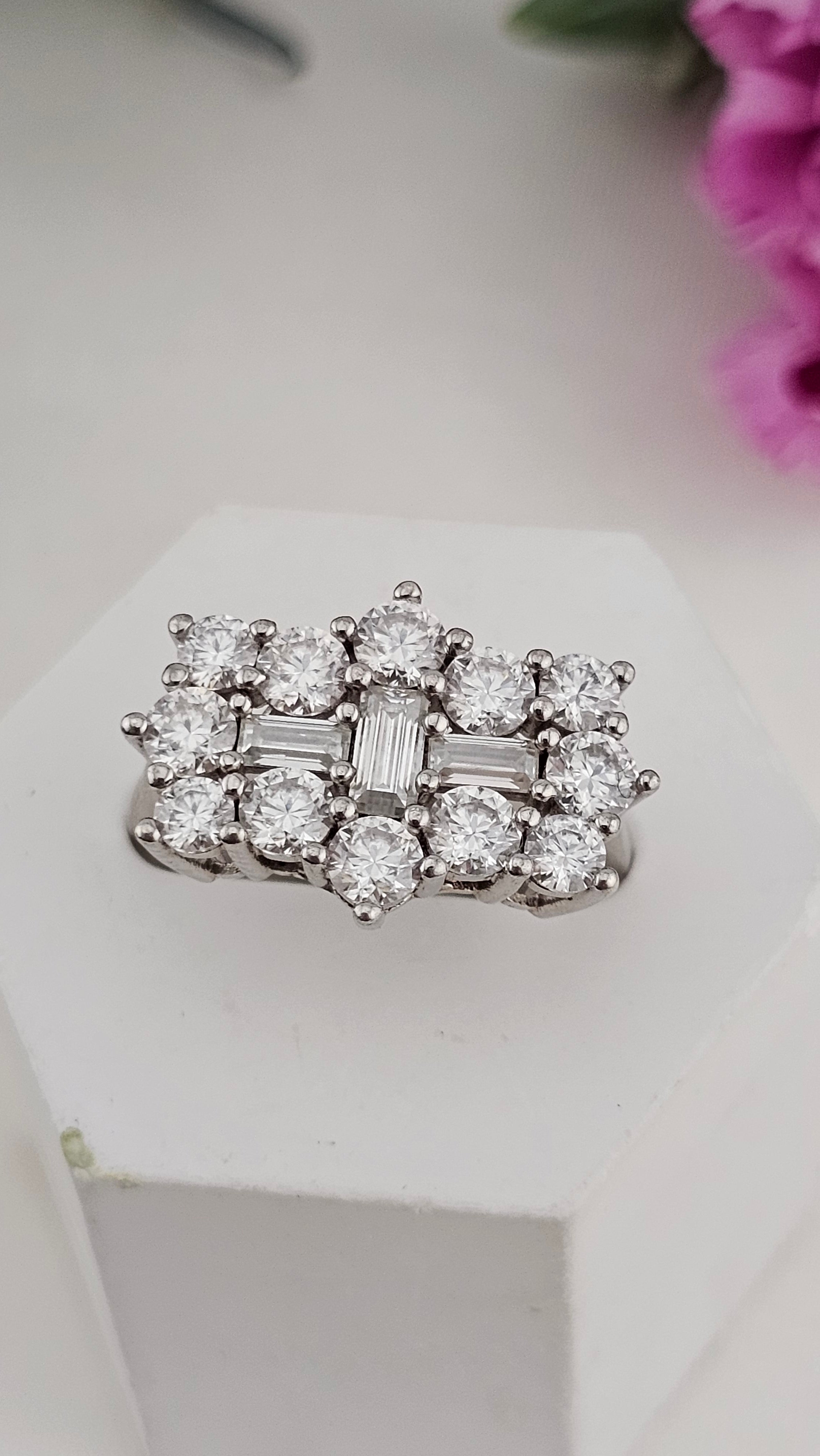 Moissanite Boat Ring in Rhodium Overlay 925 Sterling Silver 2.55 Ct, size L 1/2