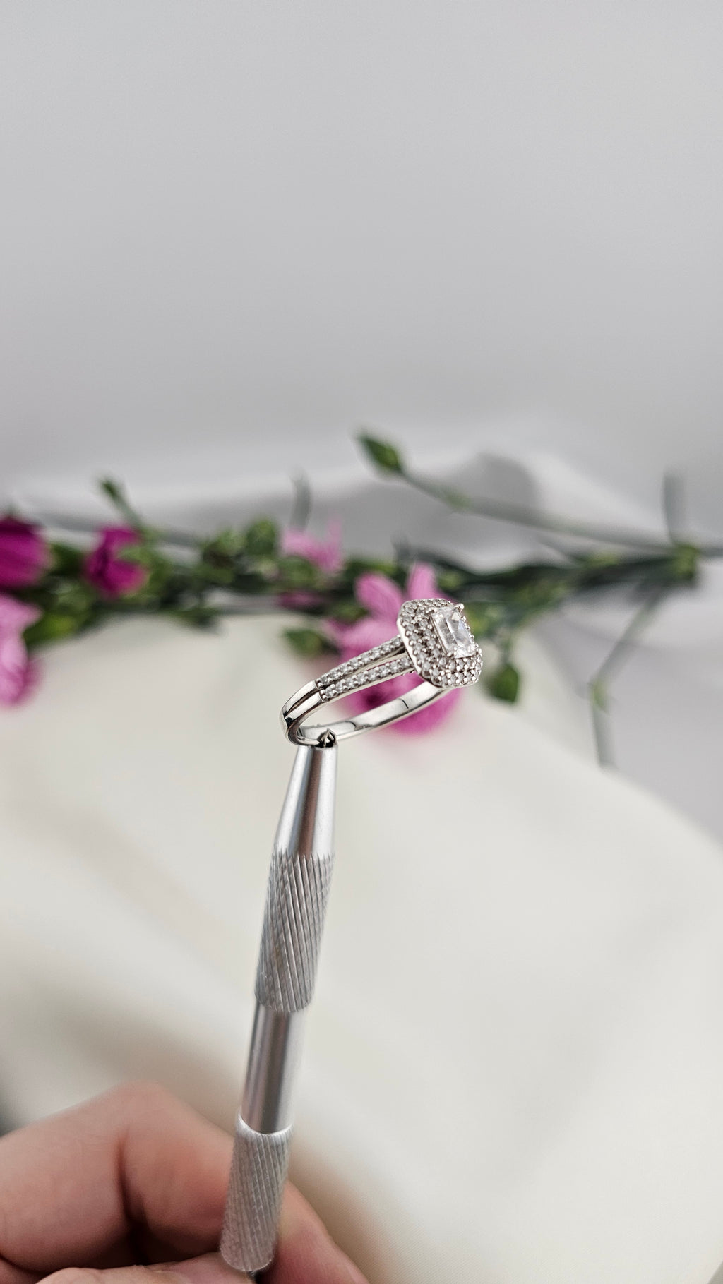 925 Sterling Silver Emerald Cut Cubic Zirconia Ring , size U 1/2