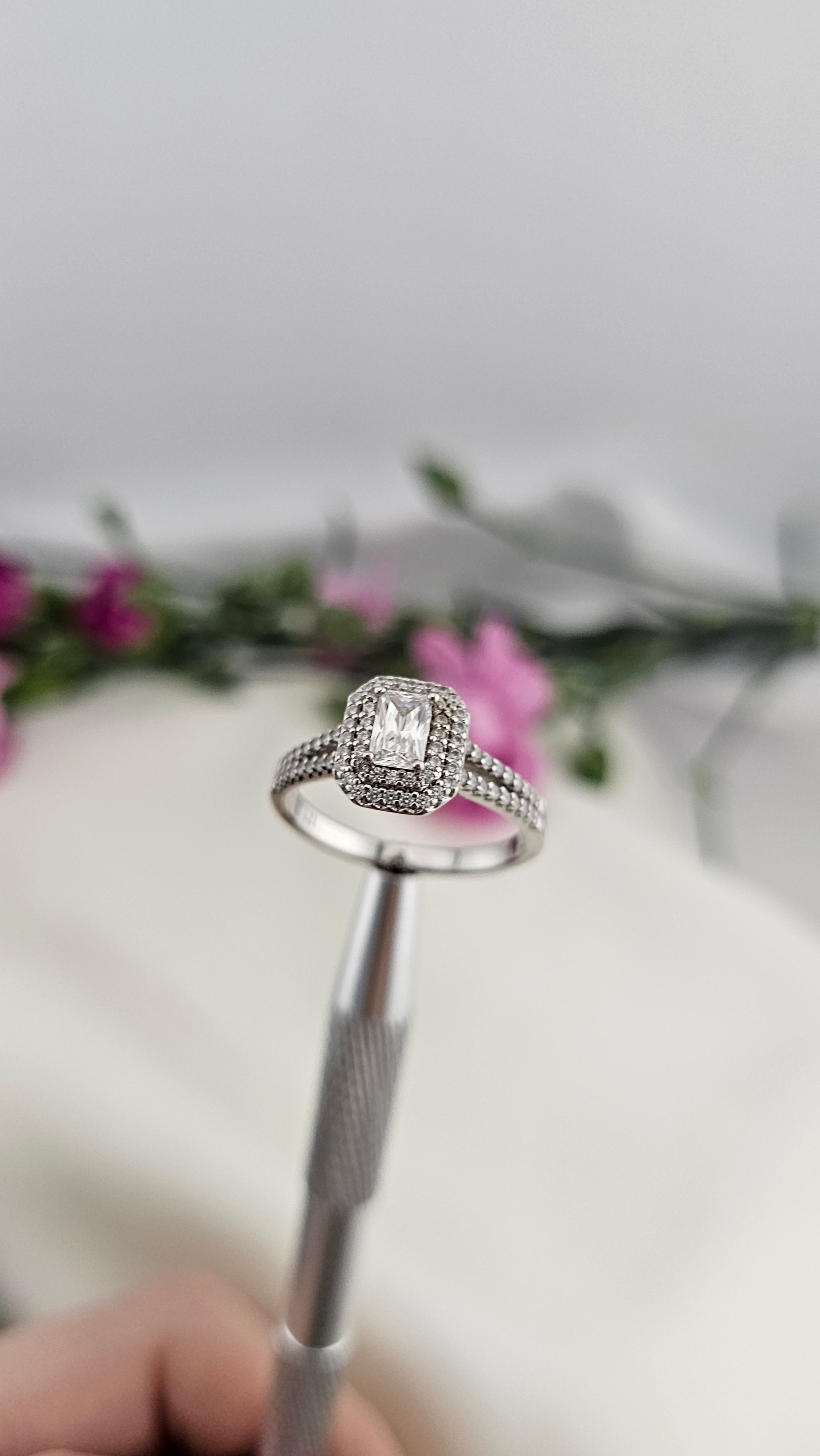 925 Sterling Silver Emerald Cut Cubic Zirconia Ring , size U 1/2
