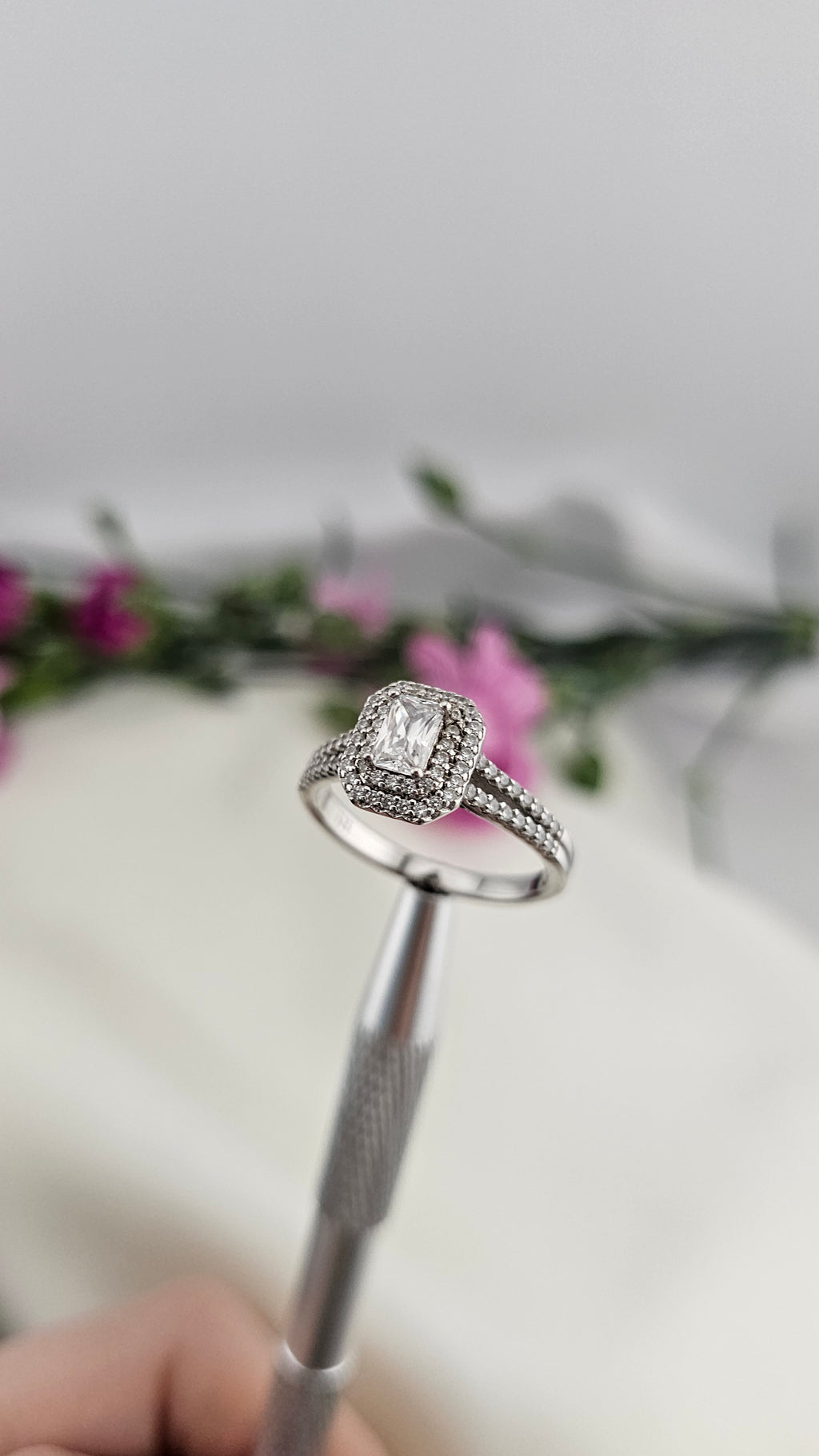 925 Sterling Silver Emerald Cut Cubic Zirconia Ring , size U 1/2