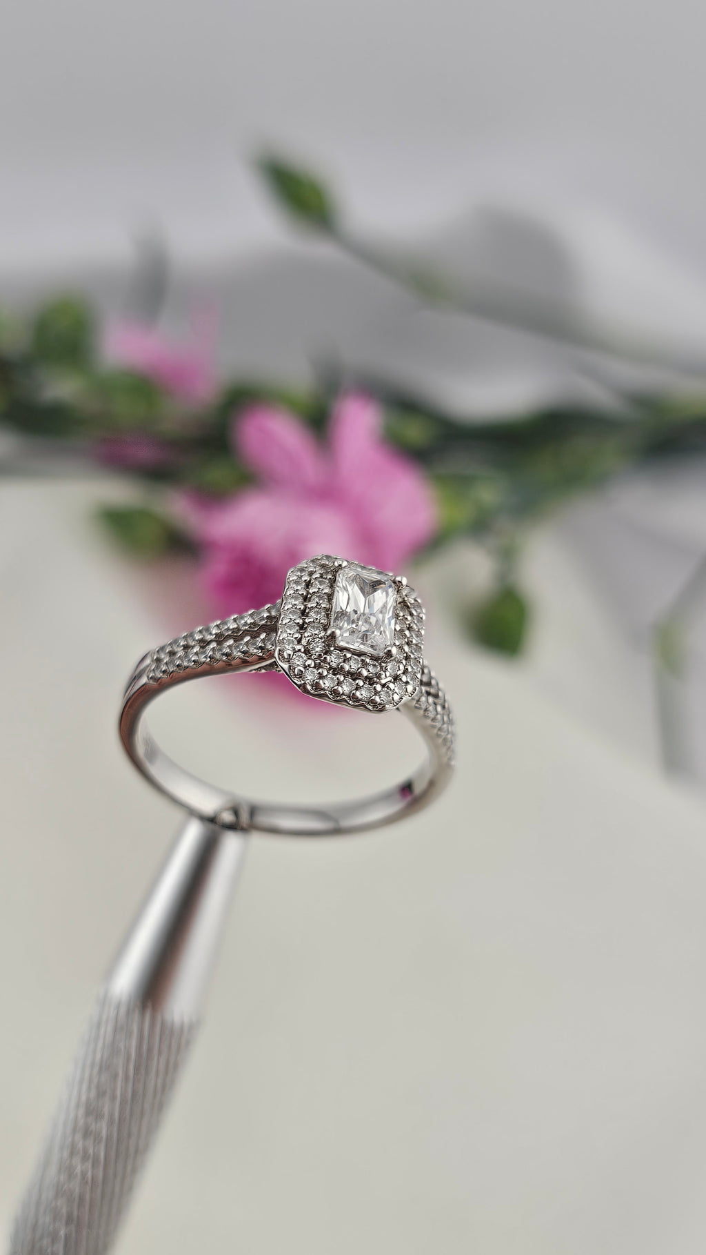 925 Sterling Silver Emerald Cut Cubic Zirconia Ring , size U 1/2