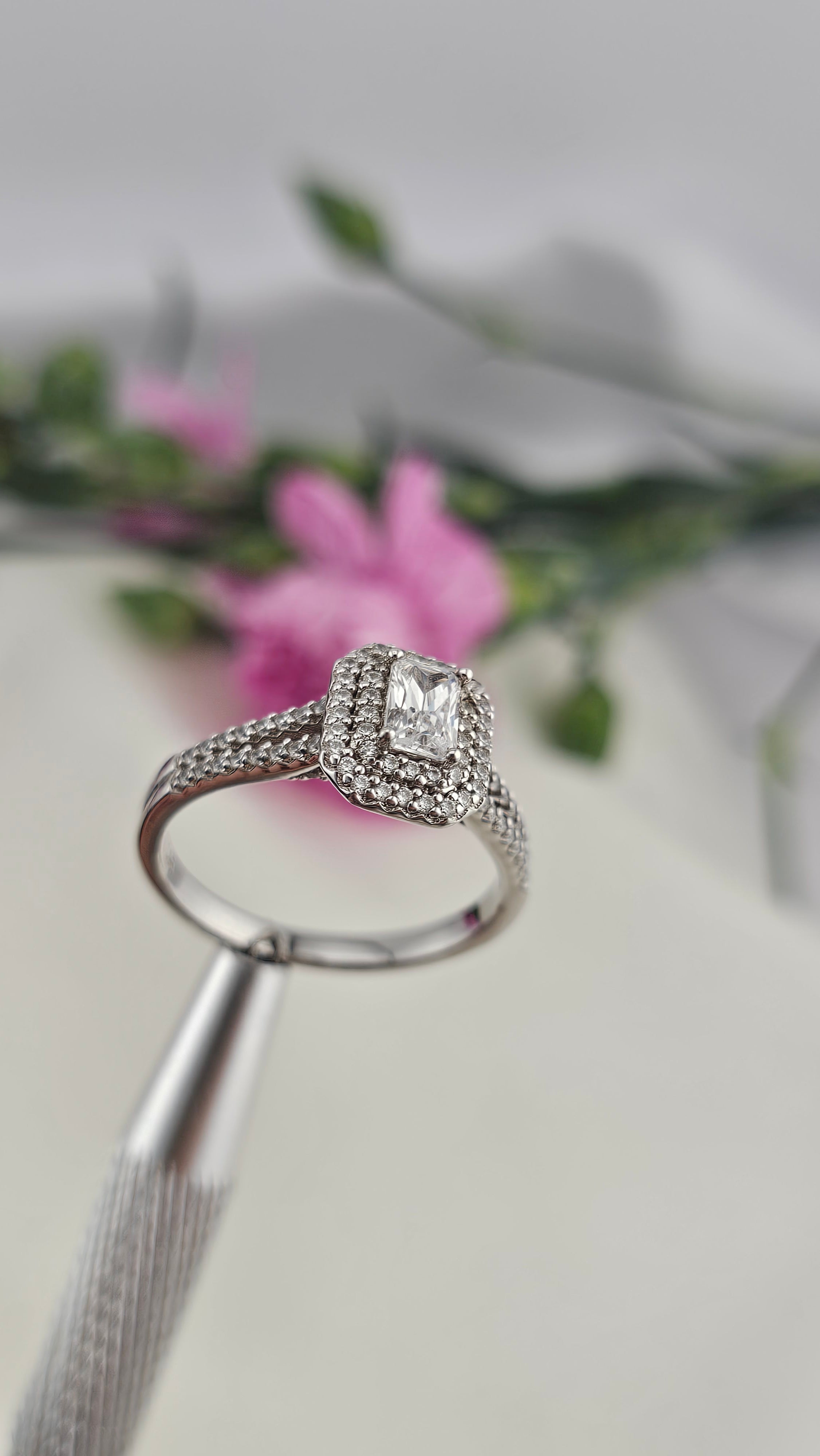 925 Sterling Silver Emerald Cut Cubic Zirconia Ring , size U 1/2