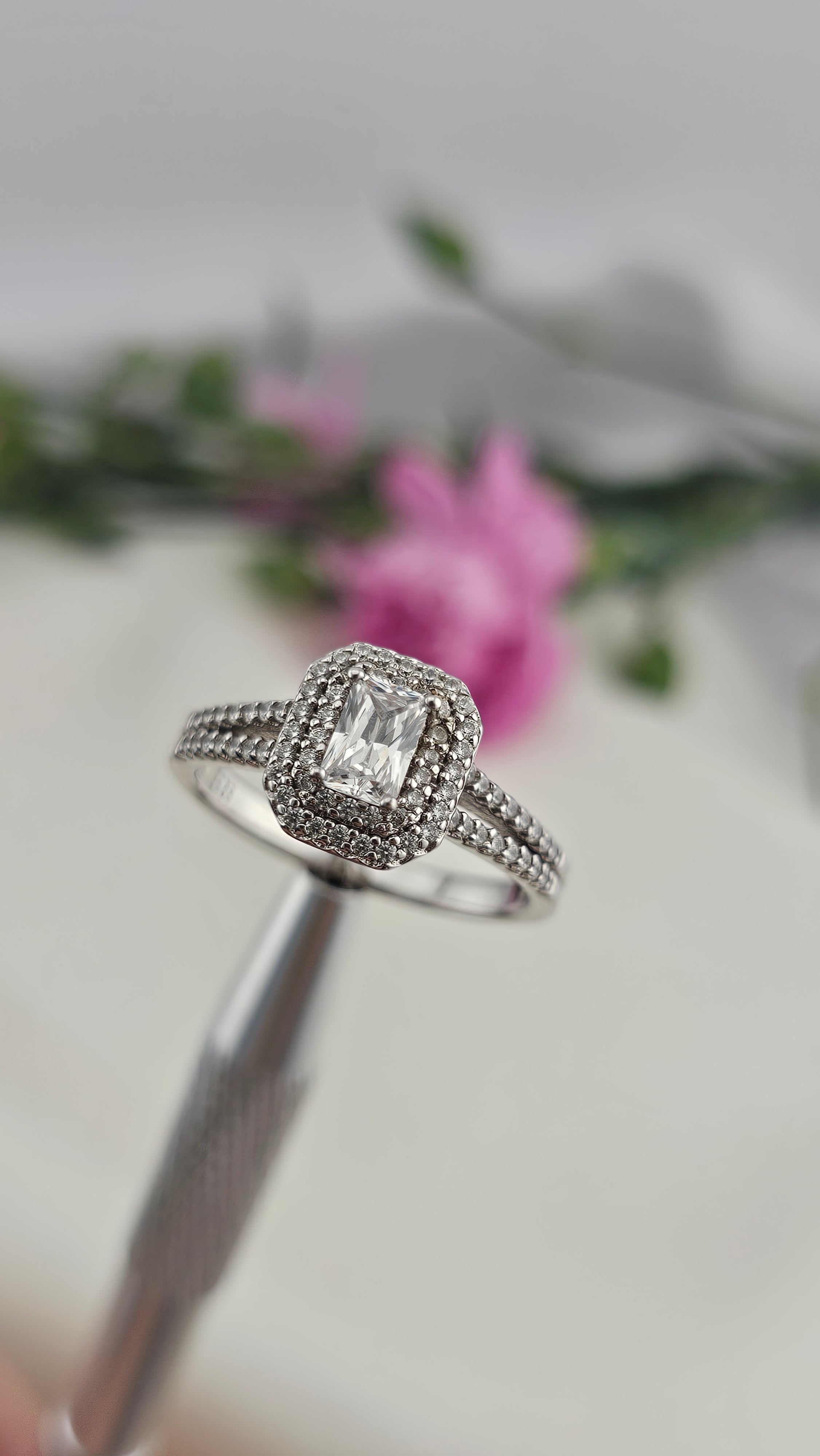 925 Sterling Silver Emerald Cut Cubic Zirconia Ring , size U 1/2