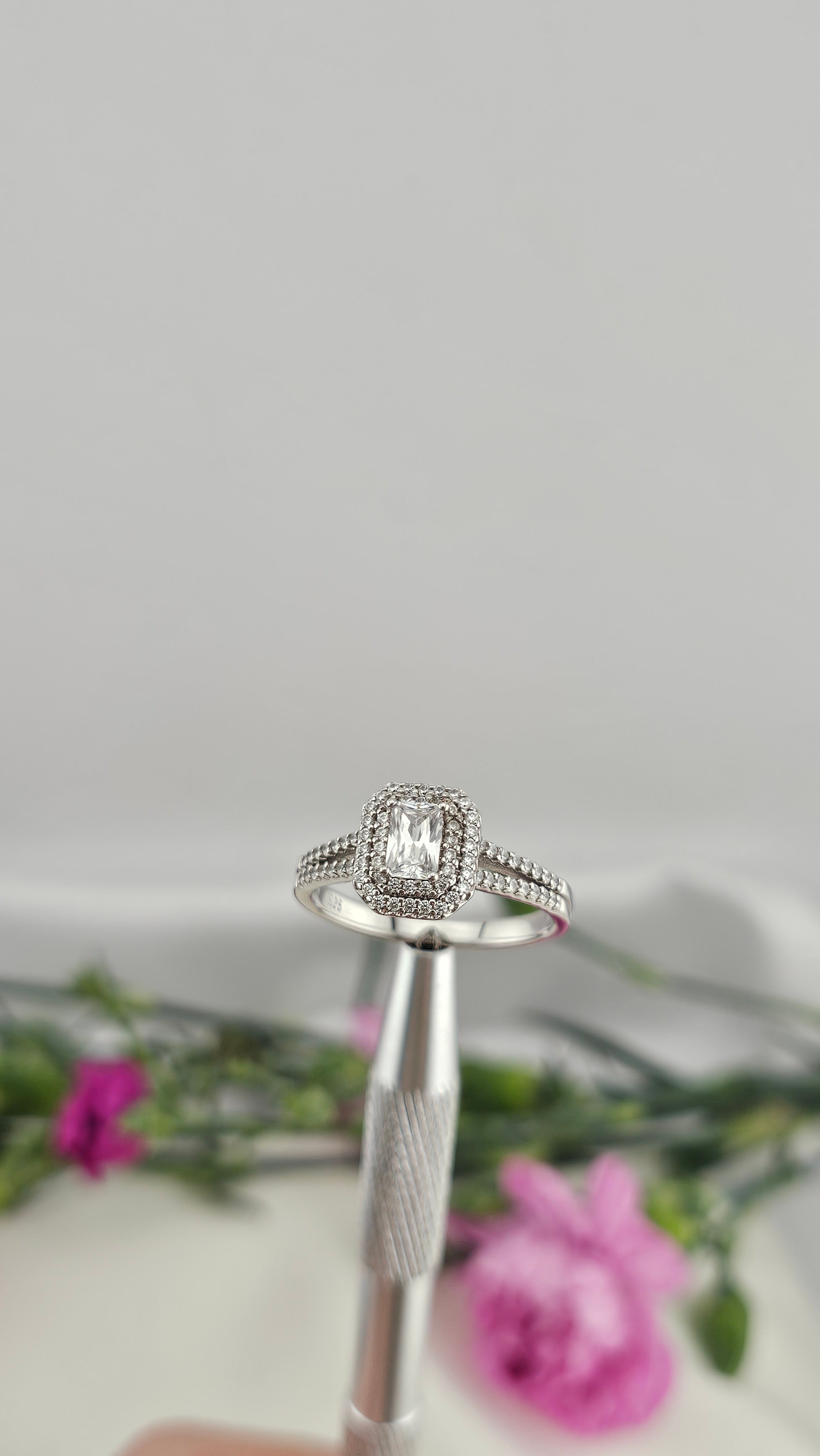 925 Sterling Silver Emerald Cut Cubic Zirconia Ring , size U 1/2
