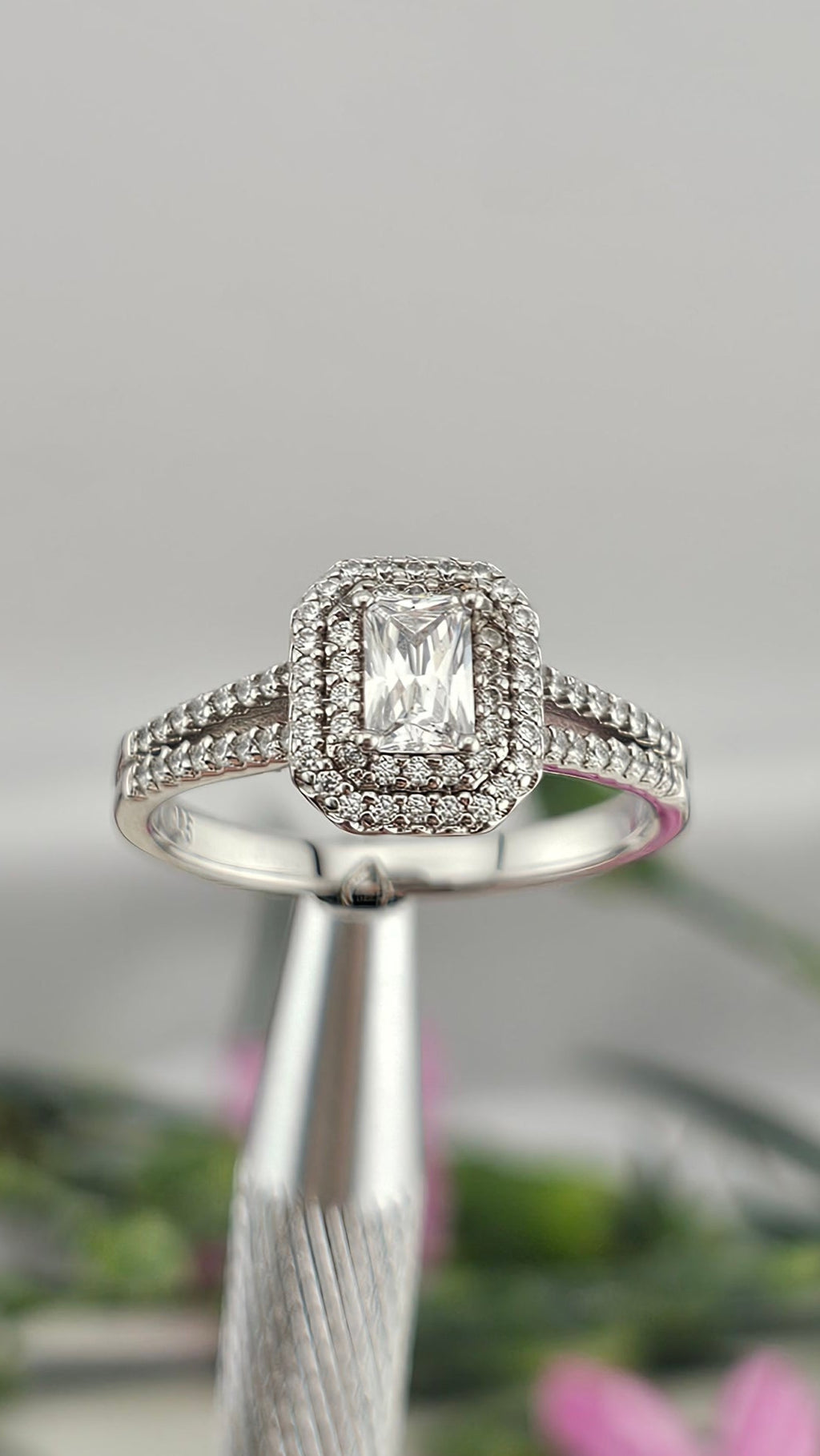 925 Sterling Silver Emerald Cut Cubic Zirconia Ring , size U 1/2