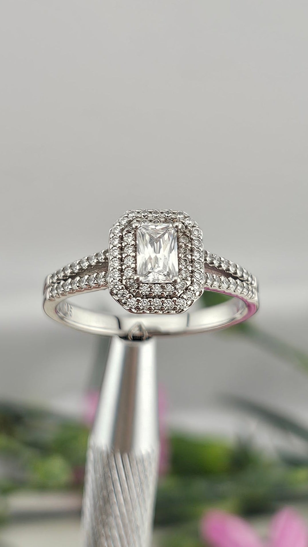925 Sterling Silver Emerald Cut Cubic Zirconia Ring , size U 1/2