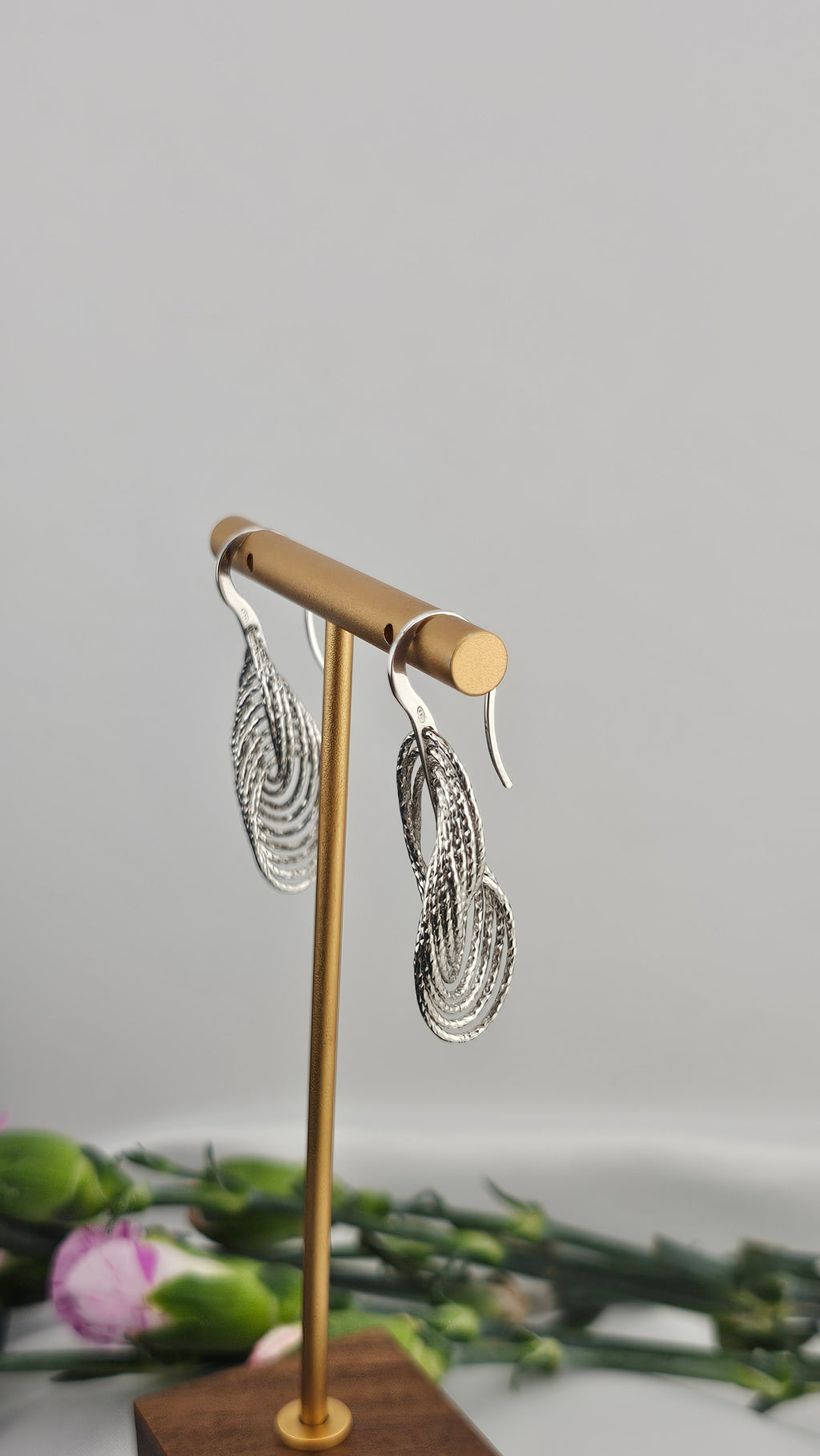 925 Sterling Silver Interlocked Oval Diamond Cut Dangle earrings