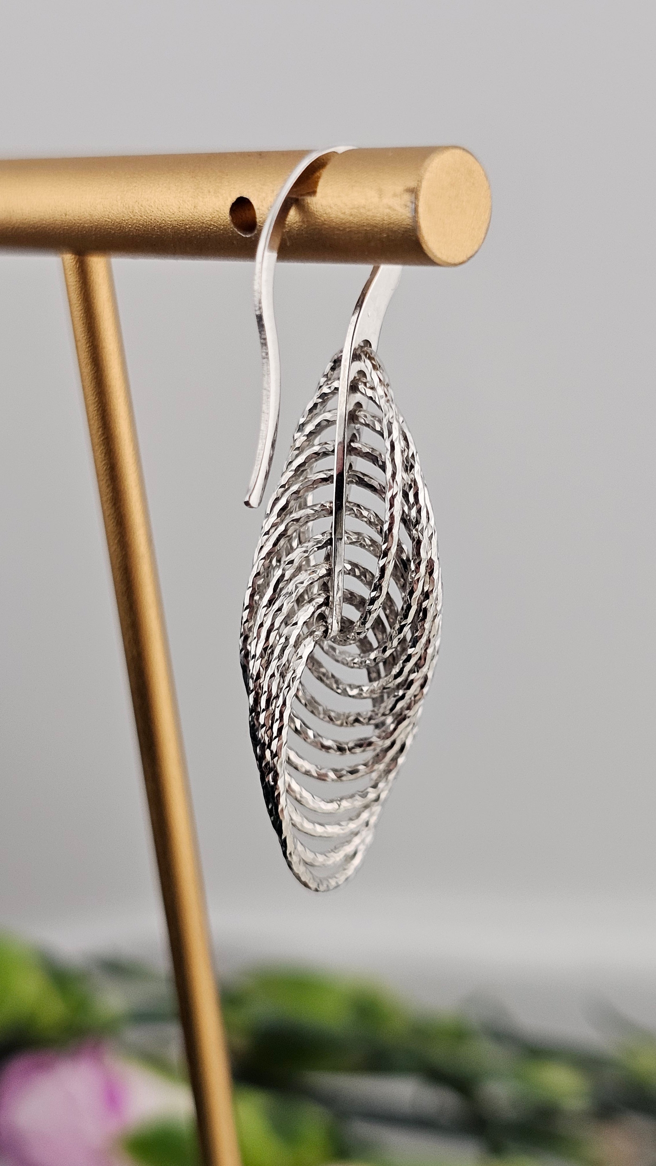 925 Sterling Silver Interlocked Oval Diamond Cut Dangle earrings