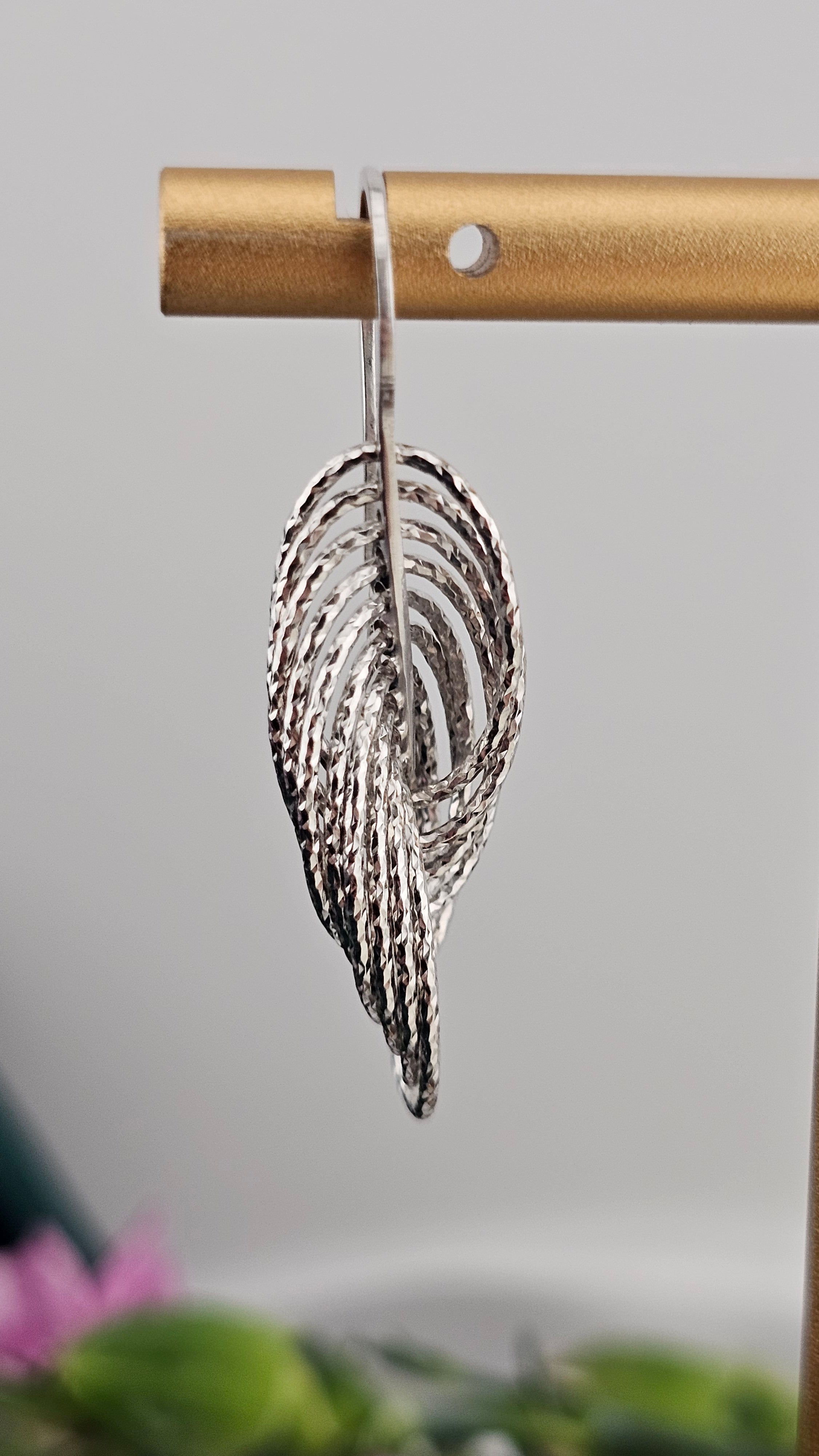 925 Sterling Silver Interlocked Oval Diamond Cut Dangle earrings