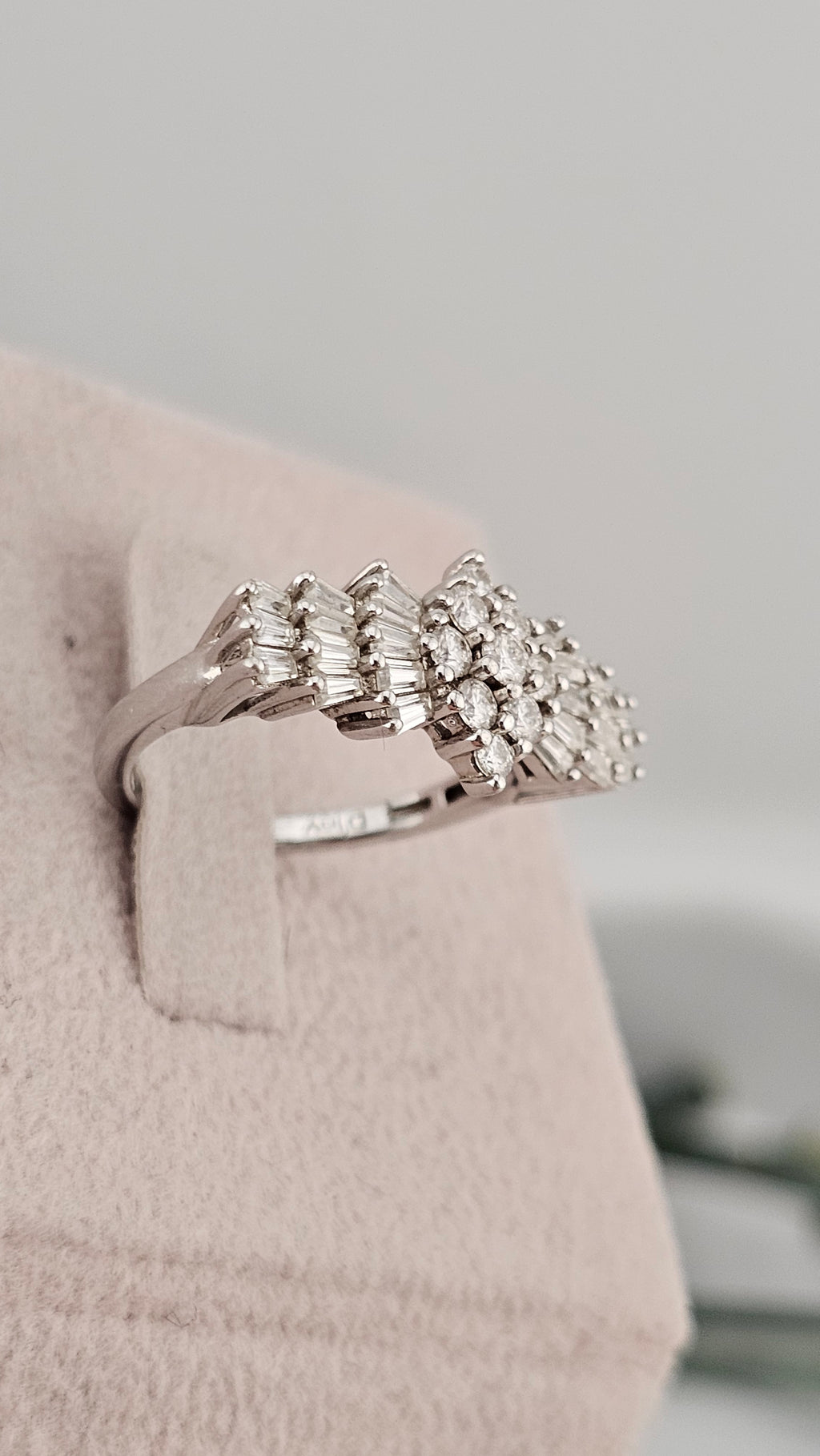 Moissanite Ballerina Ring in Platinum Plated Sterling Silver 1.09 Ct, size L 1/2
