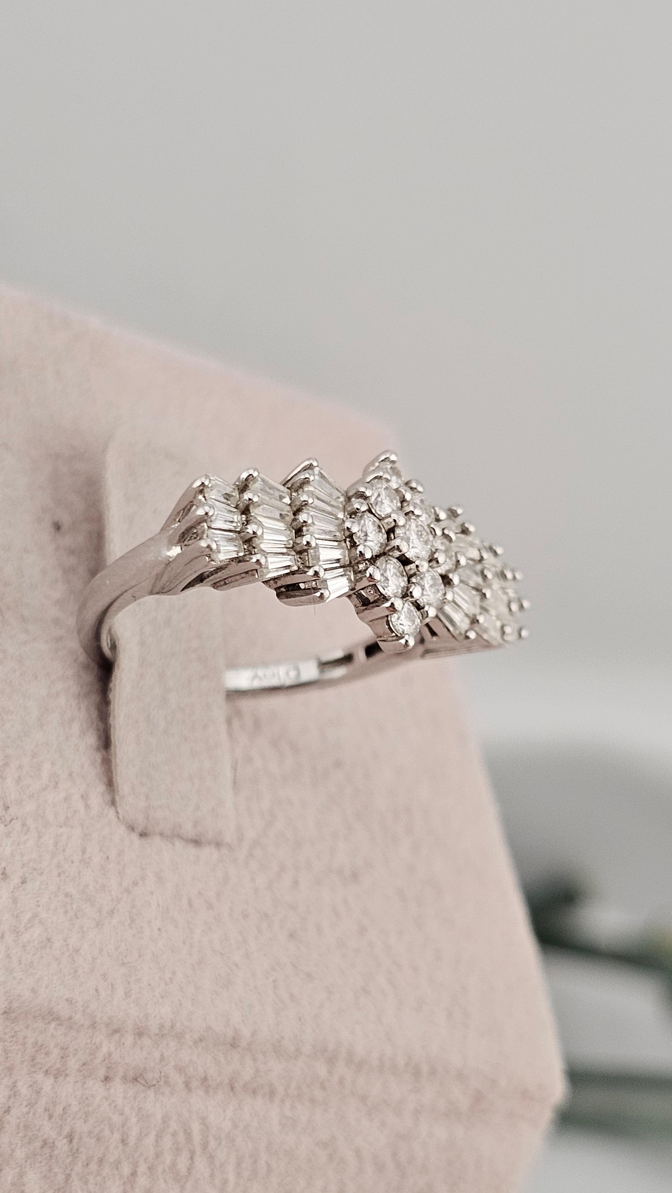 Moissanite Ballerina Ring in Platinum Plated Sterling Silver 1.09 Ct, size L 1/2