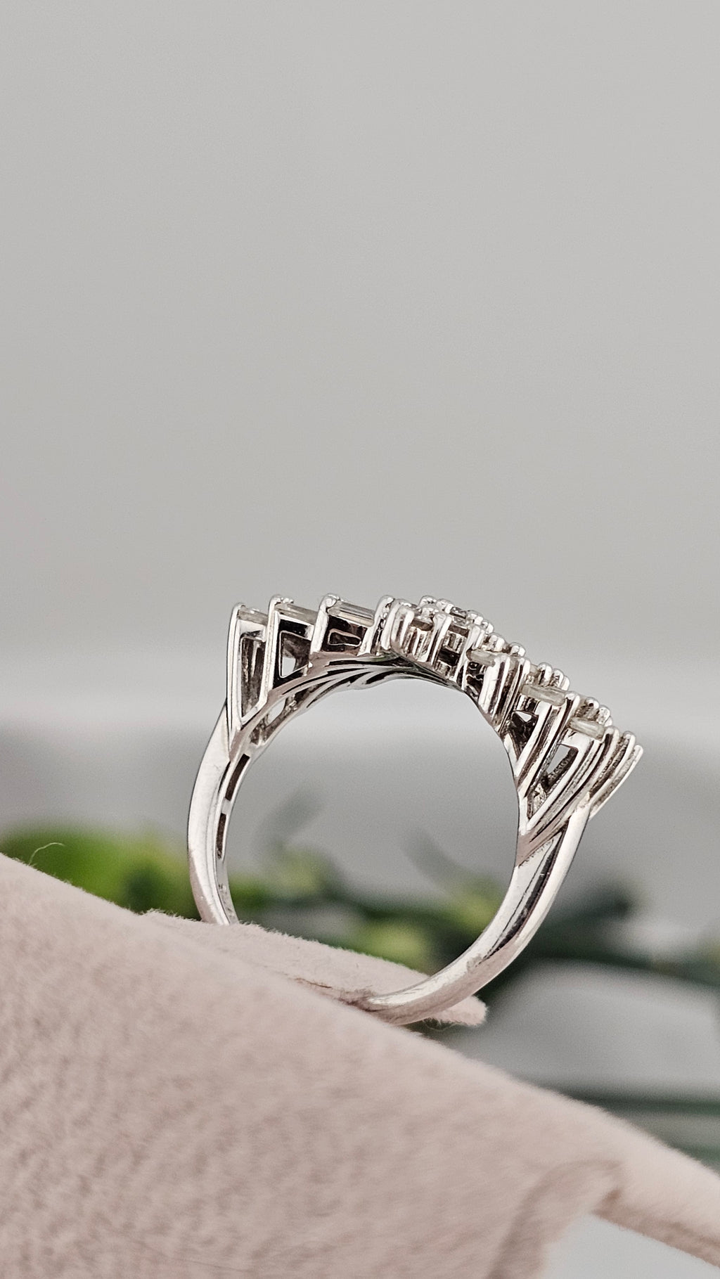 Moissanite Ballerina Ring in Platinum Plated Sterling Silver 1.09 Ct, size L 1/2