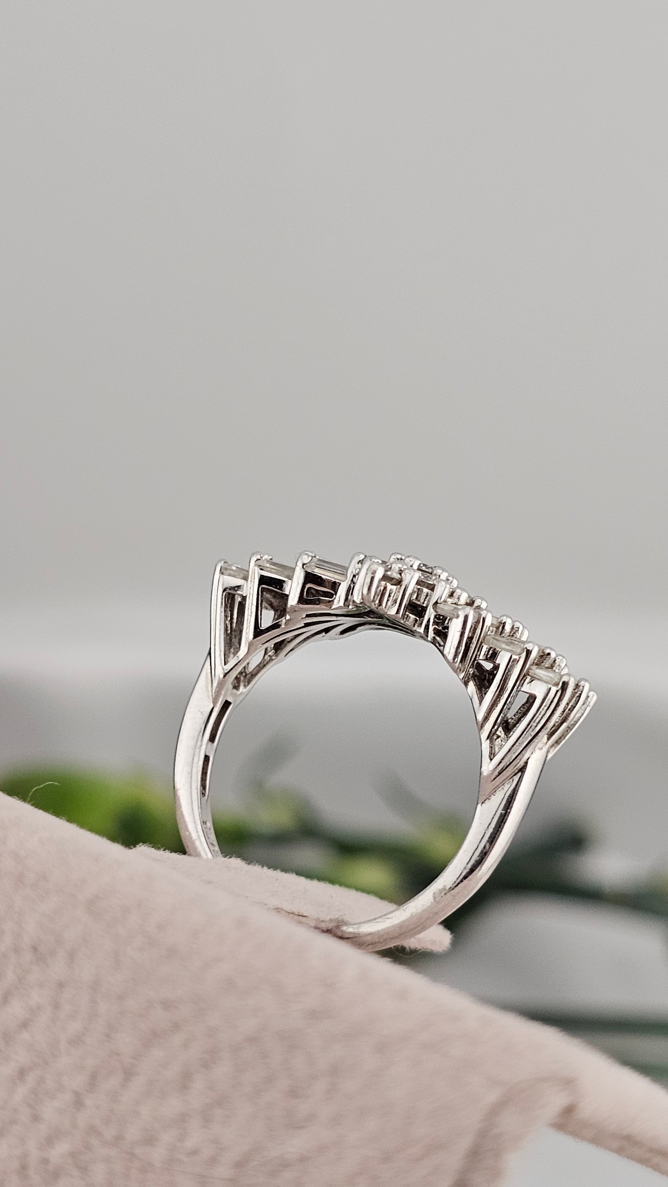 Moissanite Ballerina Ring in Platinum Plated Sterling Silver 1.09 Ct, size L 1/2