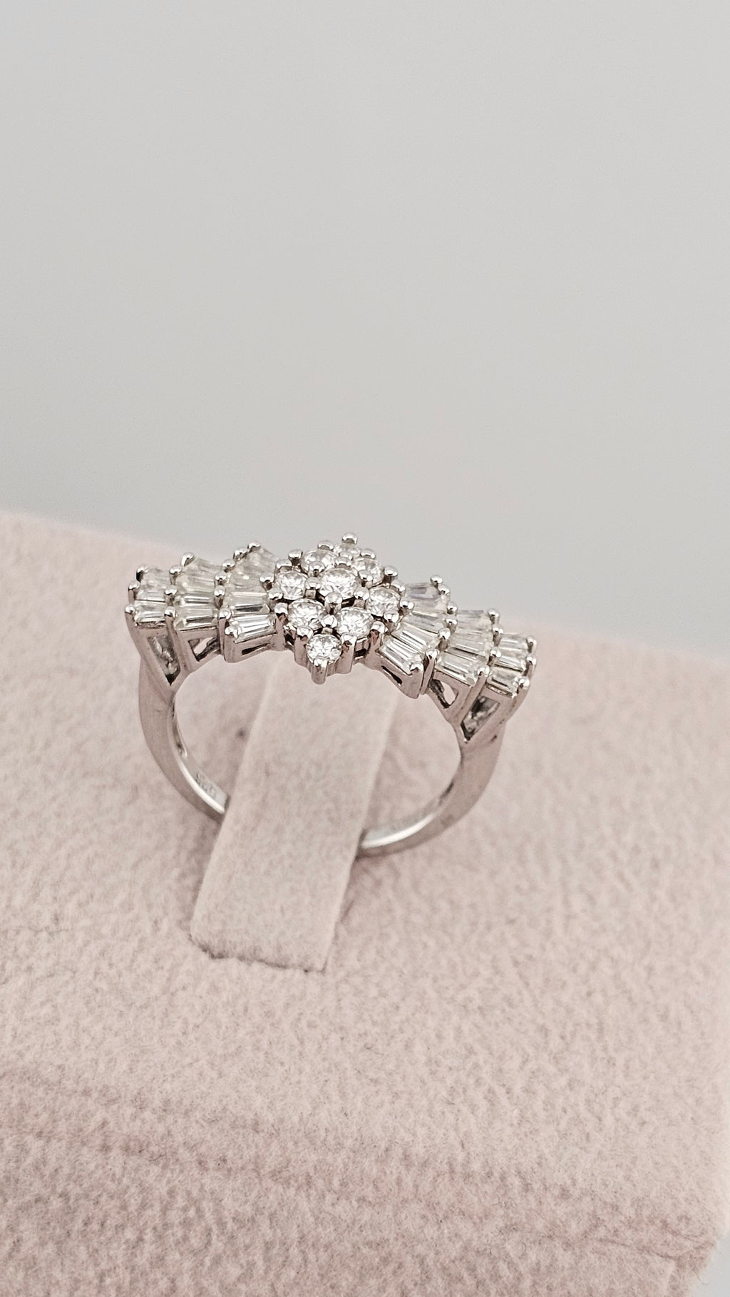 Moissanite Ballerina Ring in Platinum Plated Sterling Silver 1.09 Ct, size L 1/2