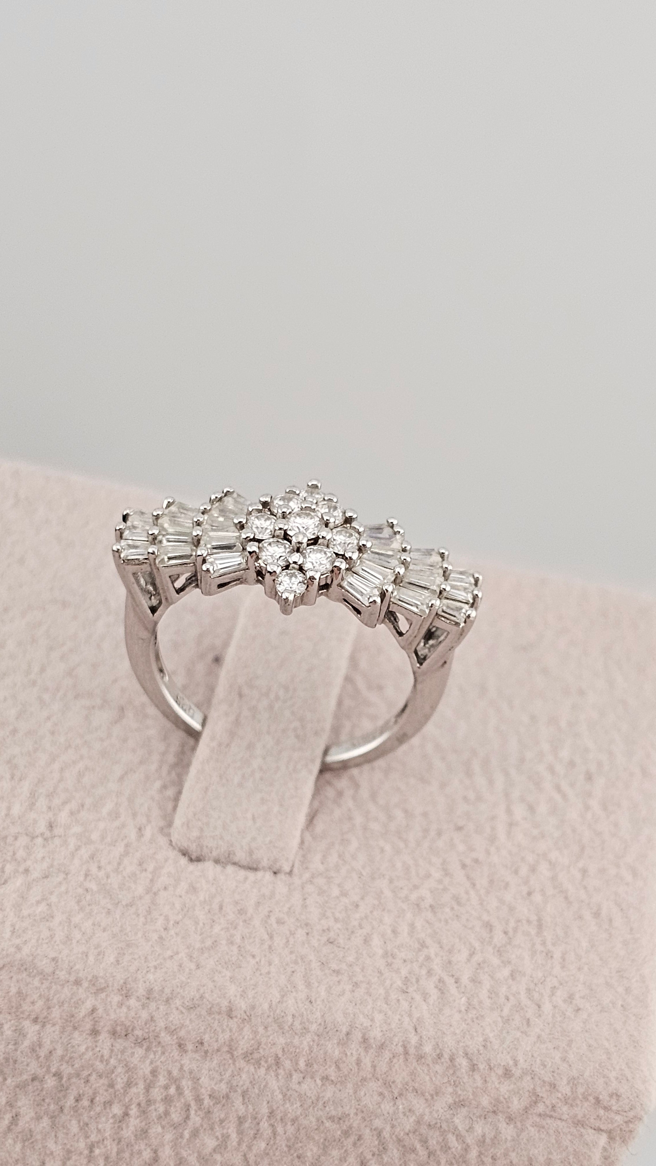 Moissanite Ballerina Ring in Platinum Plated Sterling Silver 1.09 Ct, size L 1/2