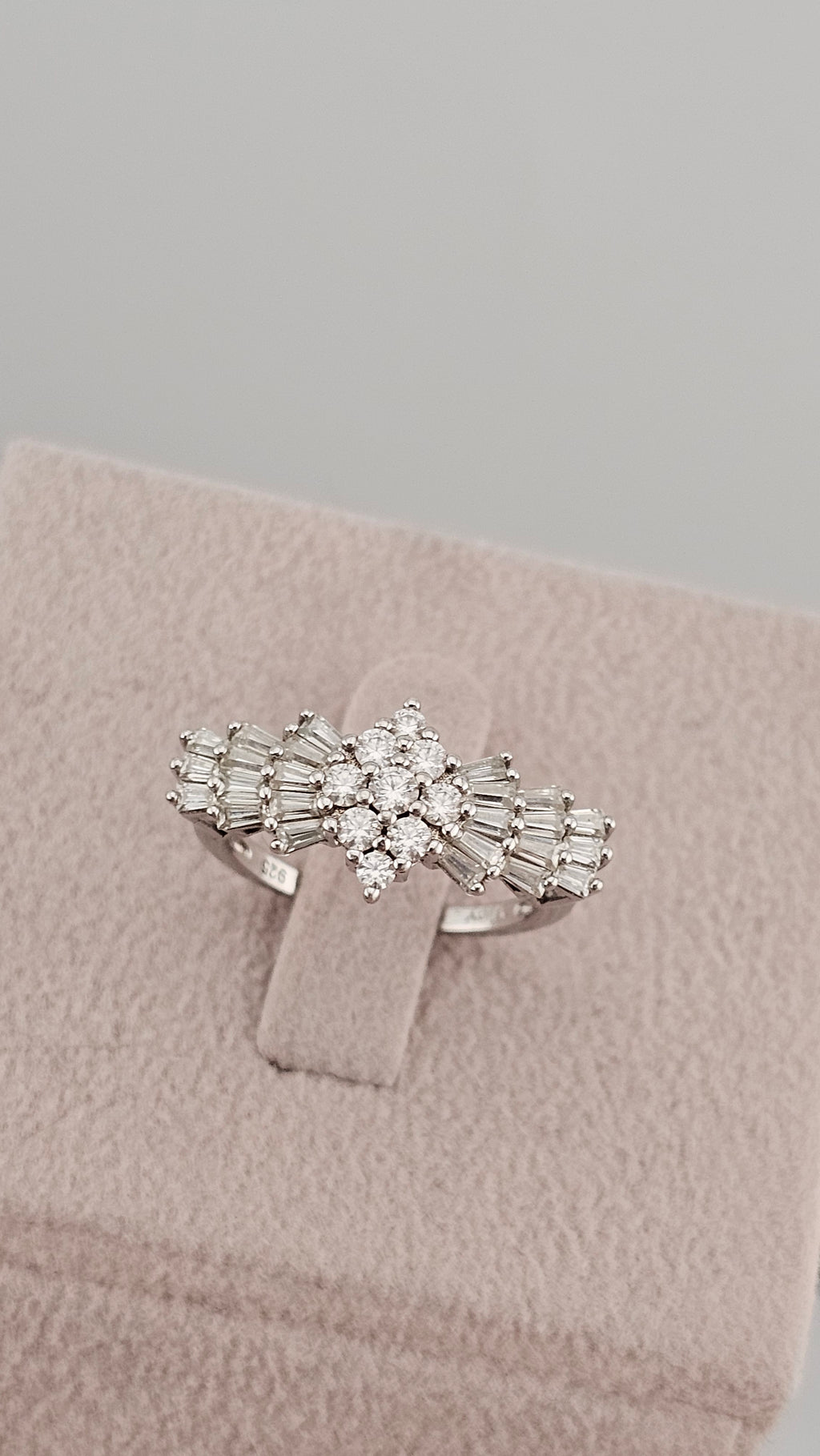 Moissanite Ballerina Ring in Platinum Plated Sterling Silver 1.09 Ct, size L 1/2
