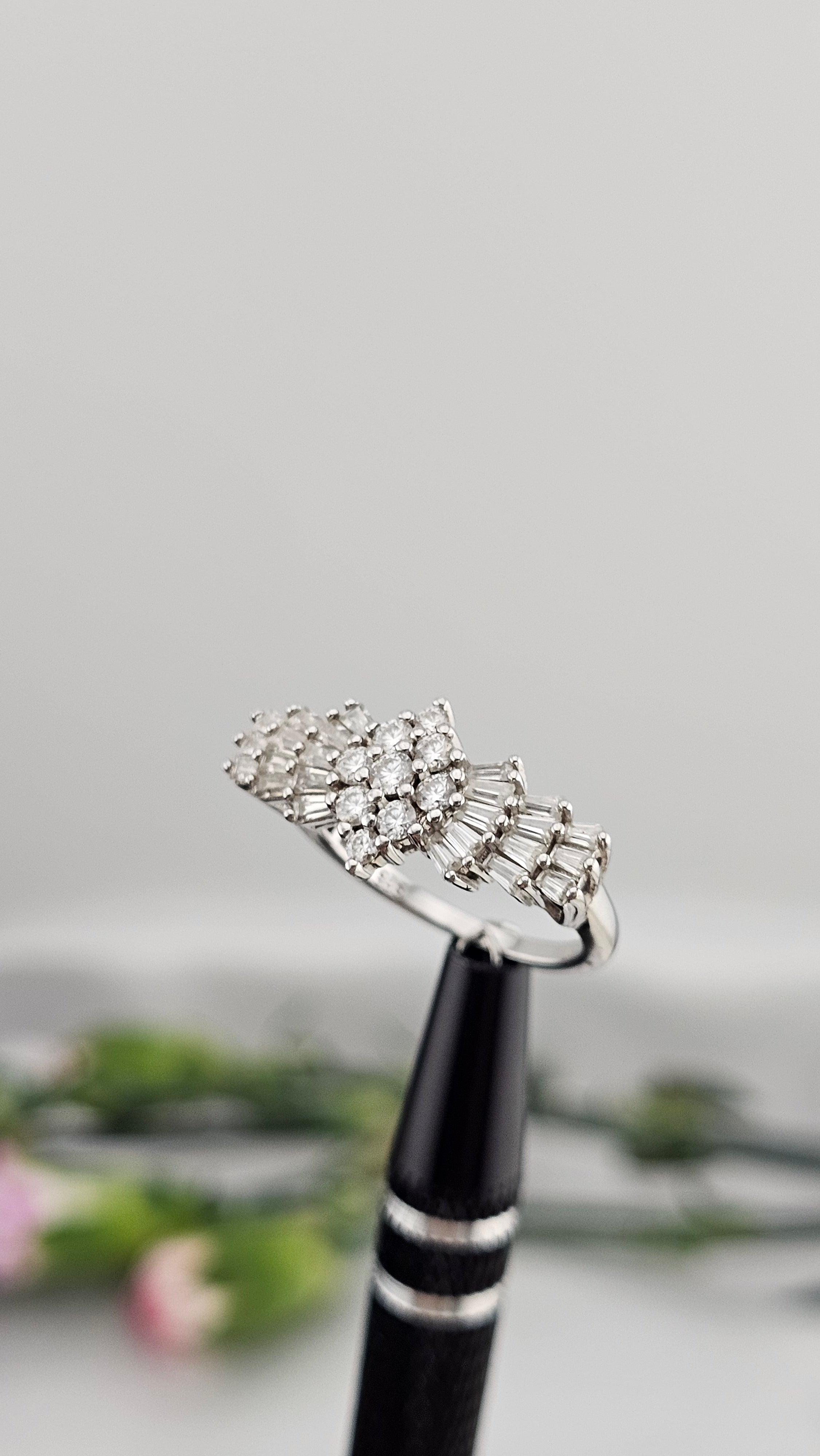 Moissanite Ballerina Ring in Platinum Plated Sterling Silver 1.09 Ct, size L 1/2