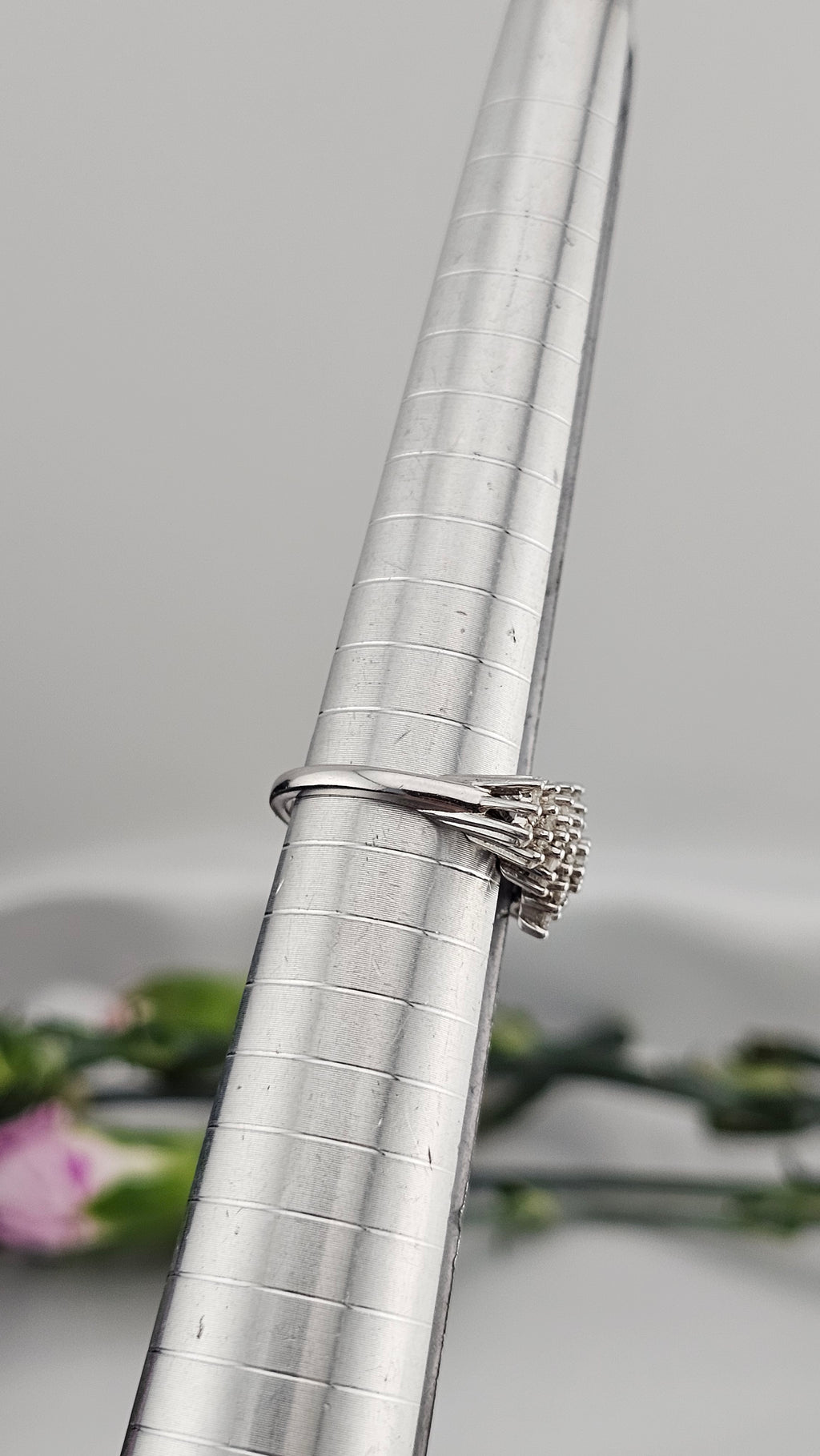 Moissanite Ballerina Ring in Platinum Plated Sterling Silver 1.09 Ct, size L 1/2
