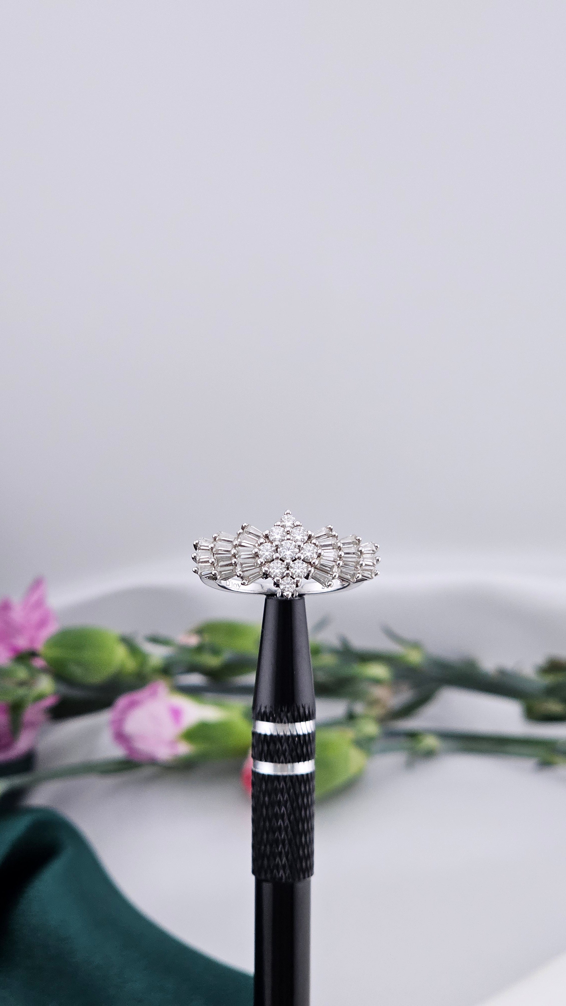 Moissanite Ballerina Ring in Platinum Plated Sterling Silver 1.09 Ct, size L 1/2