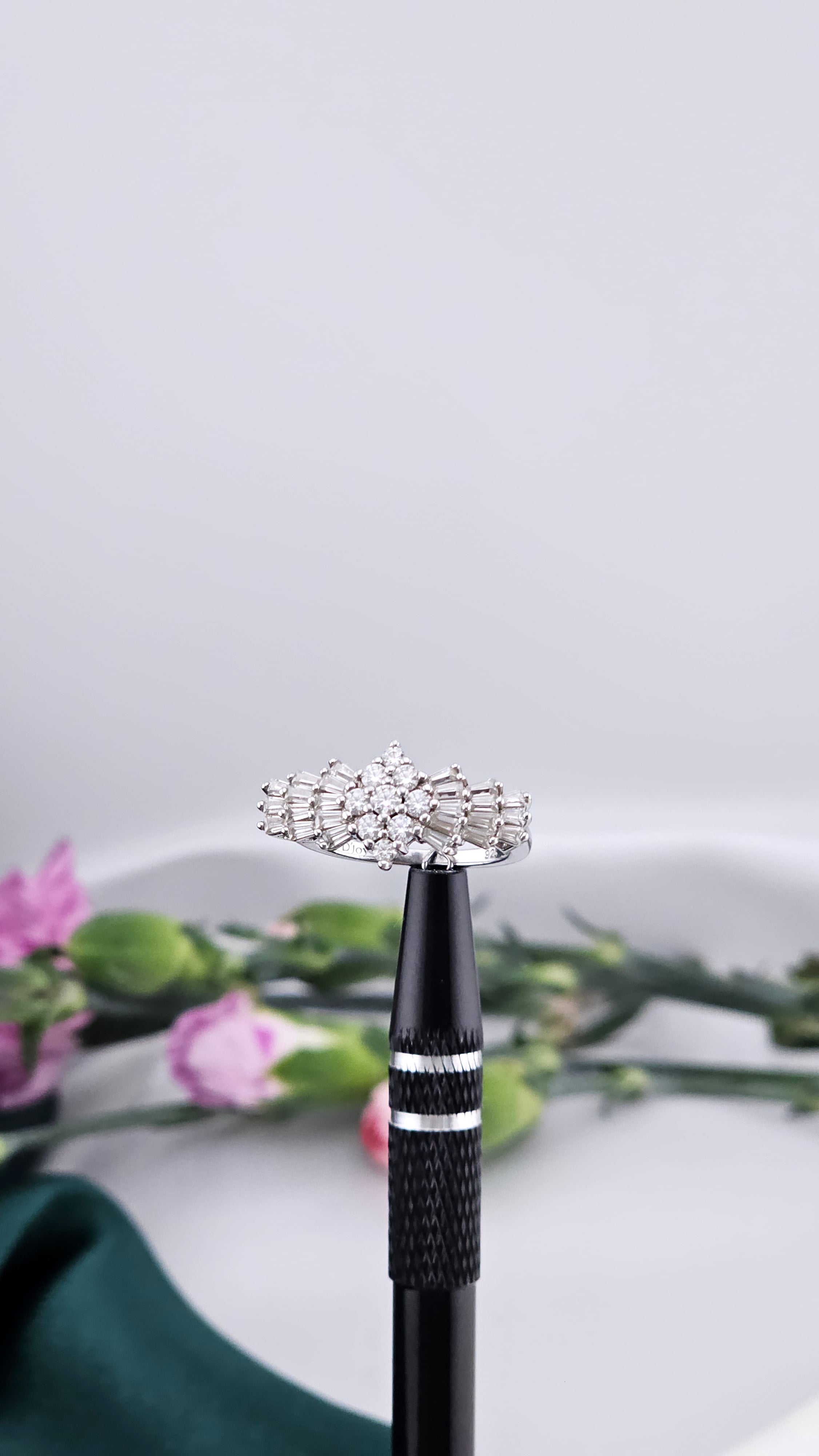 Moissanite Ballerina Ring in Platinum Plated Sterling Silver 1.09 Ct, size L 1/2