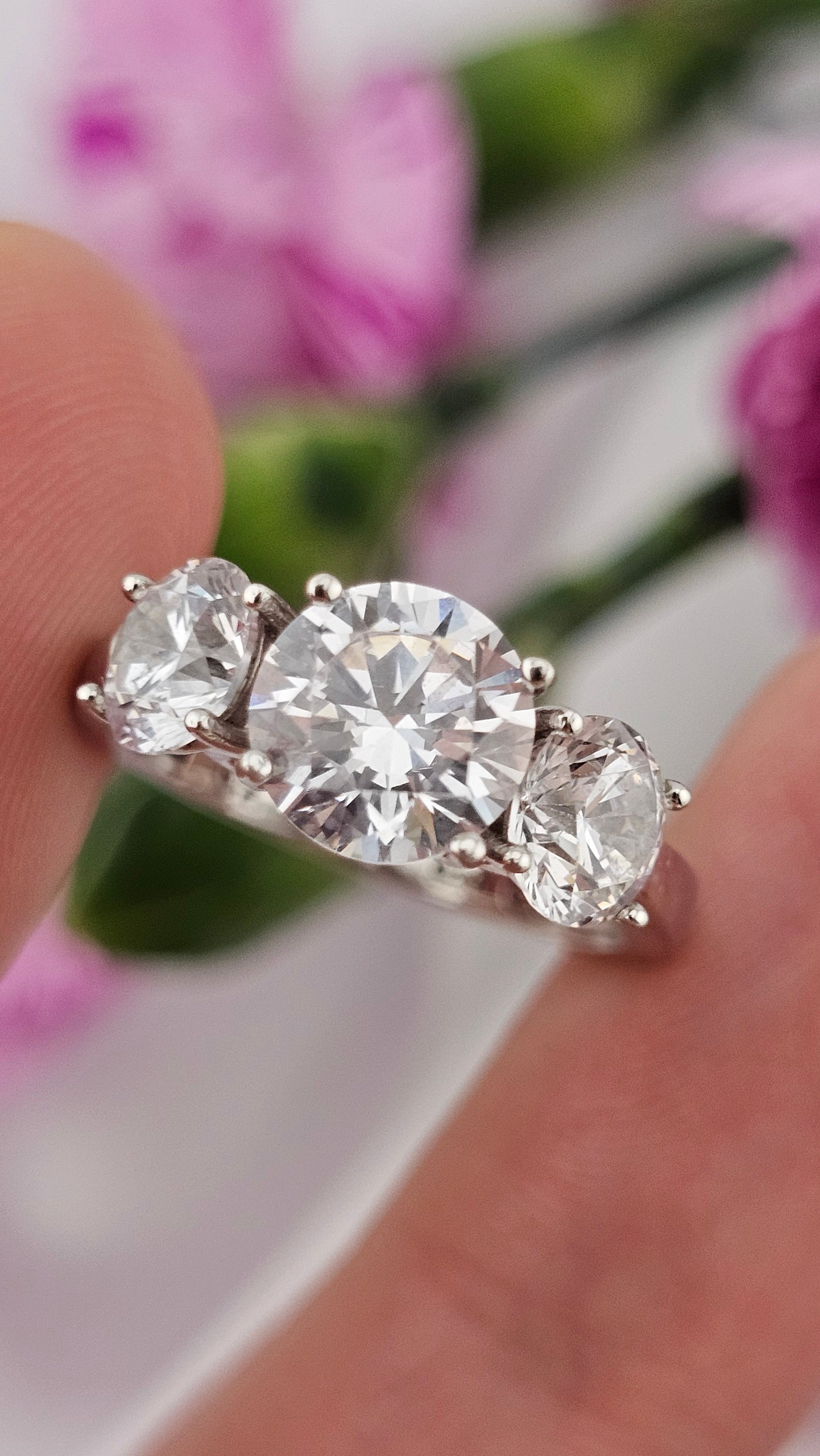 925 Sterling Silver Three Stone Cubic Zirconia Ring , size L1/2