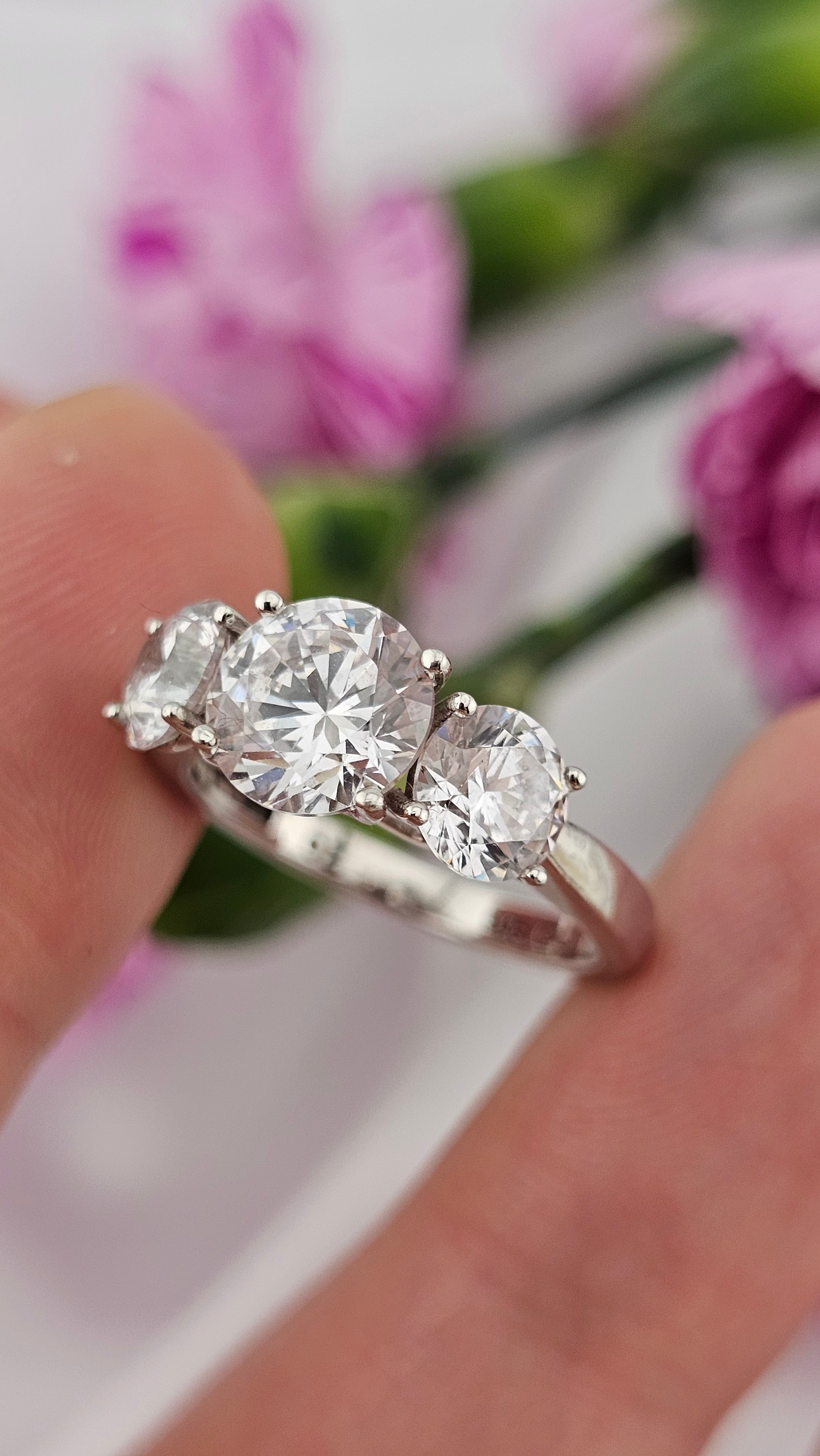 925 Sterling Silver Three Stone Cubic Zirconia Ring , size L1/2