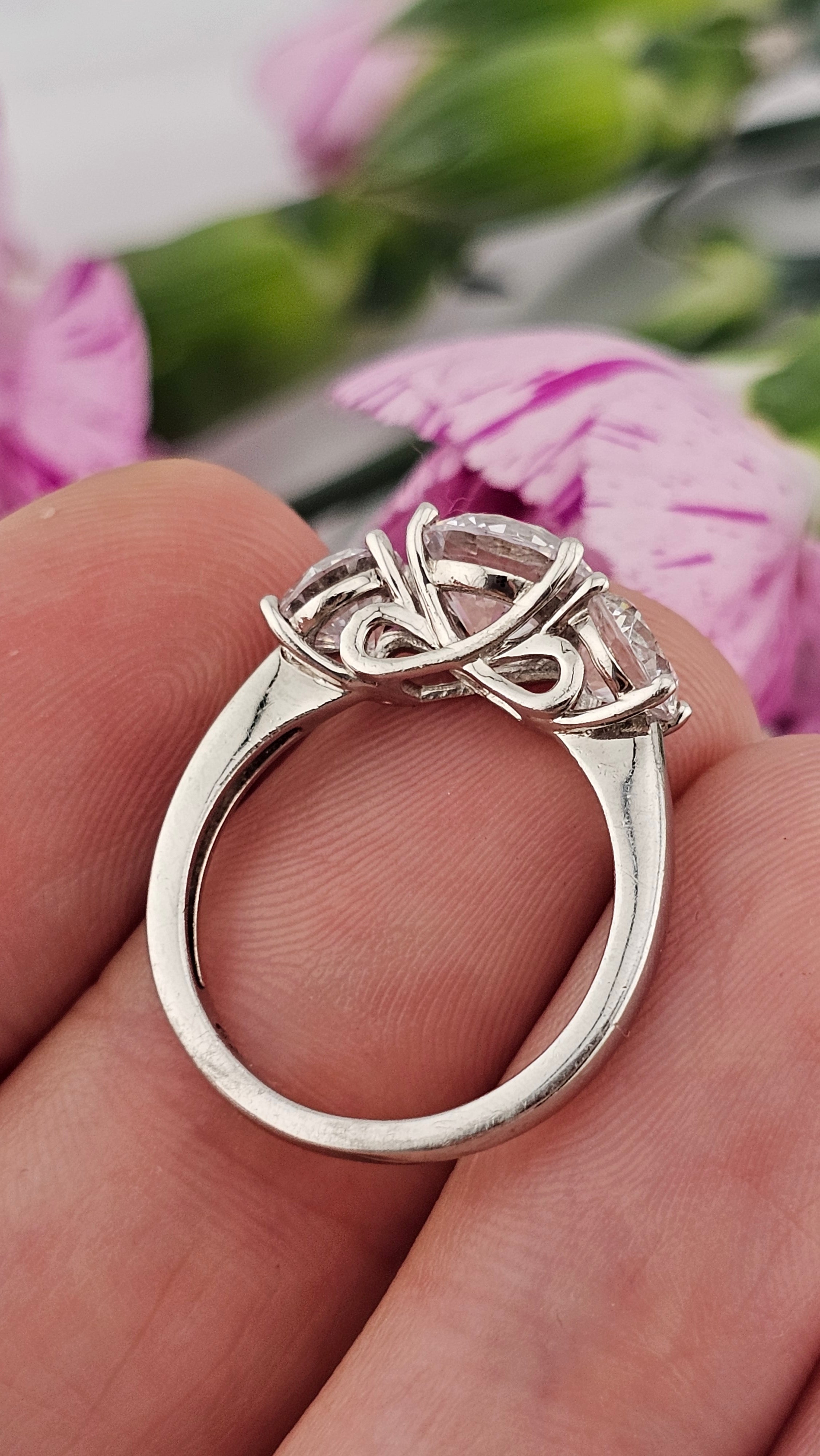 925 Sterling Silver Three Stone Cubic Zirconia Ring , size L1/2