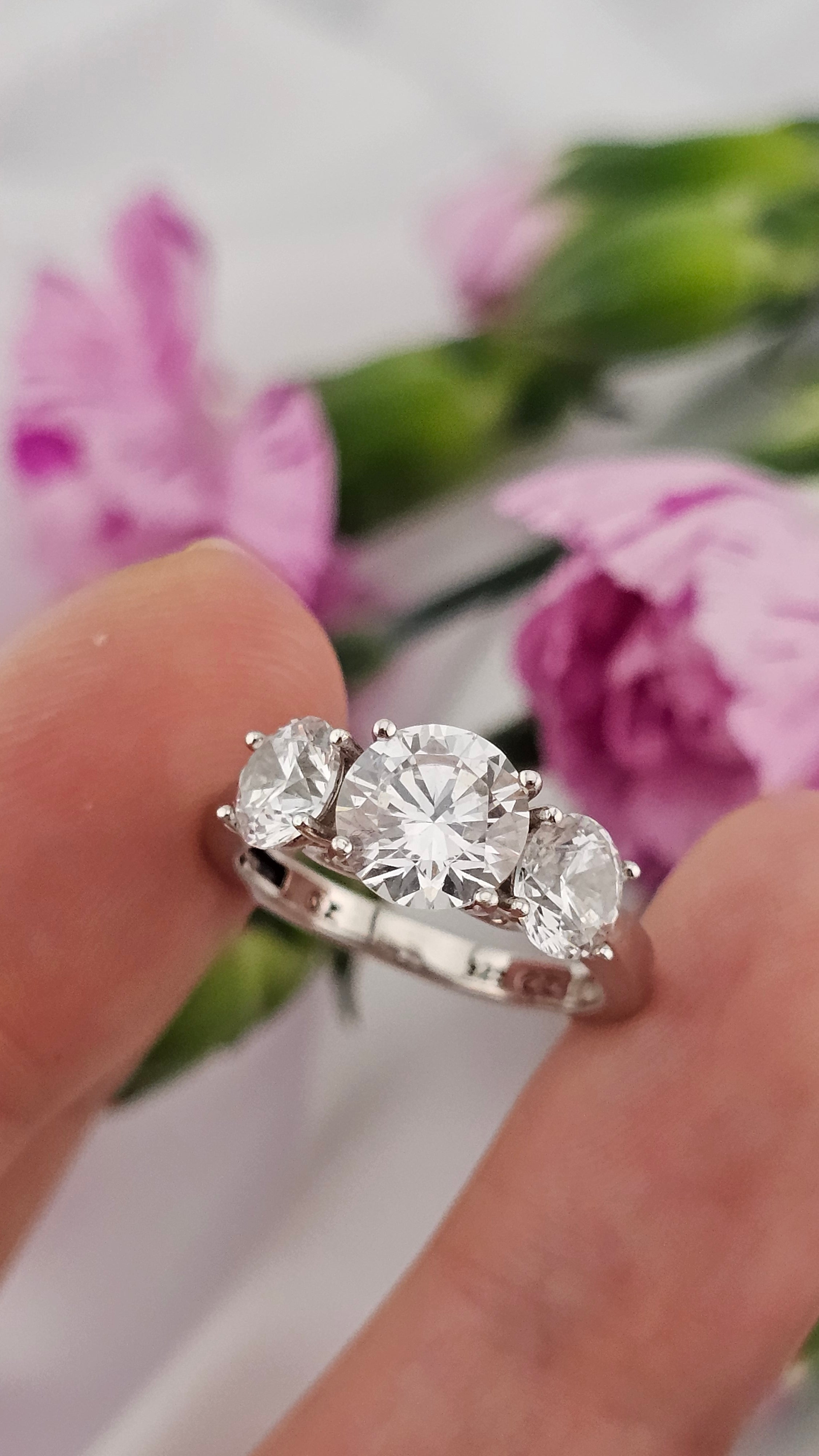 925 Sterling Silver Three Stone Cubic Zirconia Ring , size L1/2