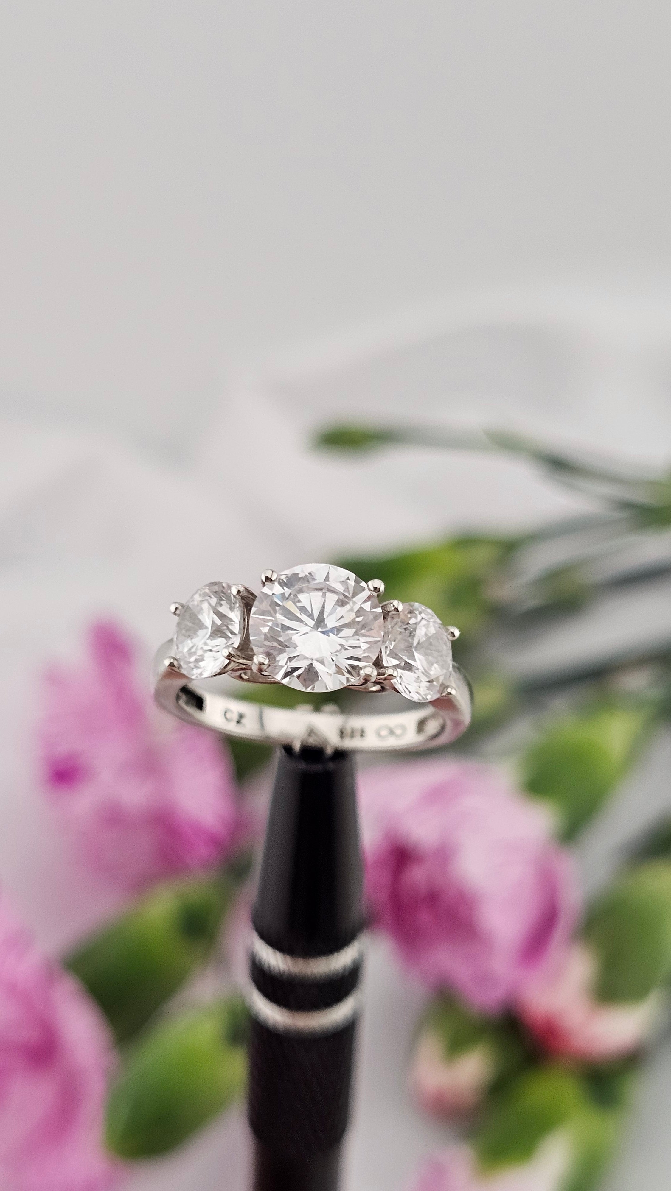 925 Sterling Silver Three Stone Cubic Zirconia Ring , size L1/2