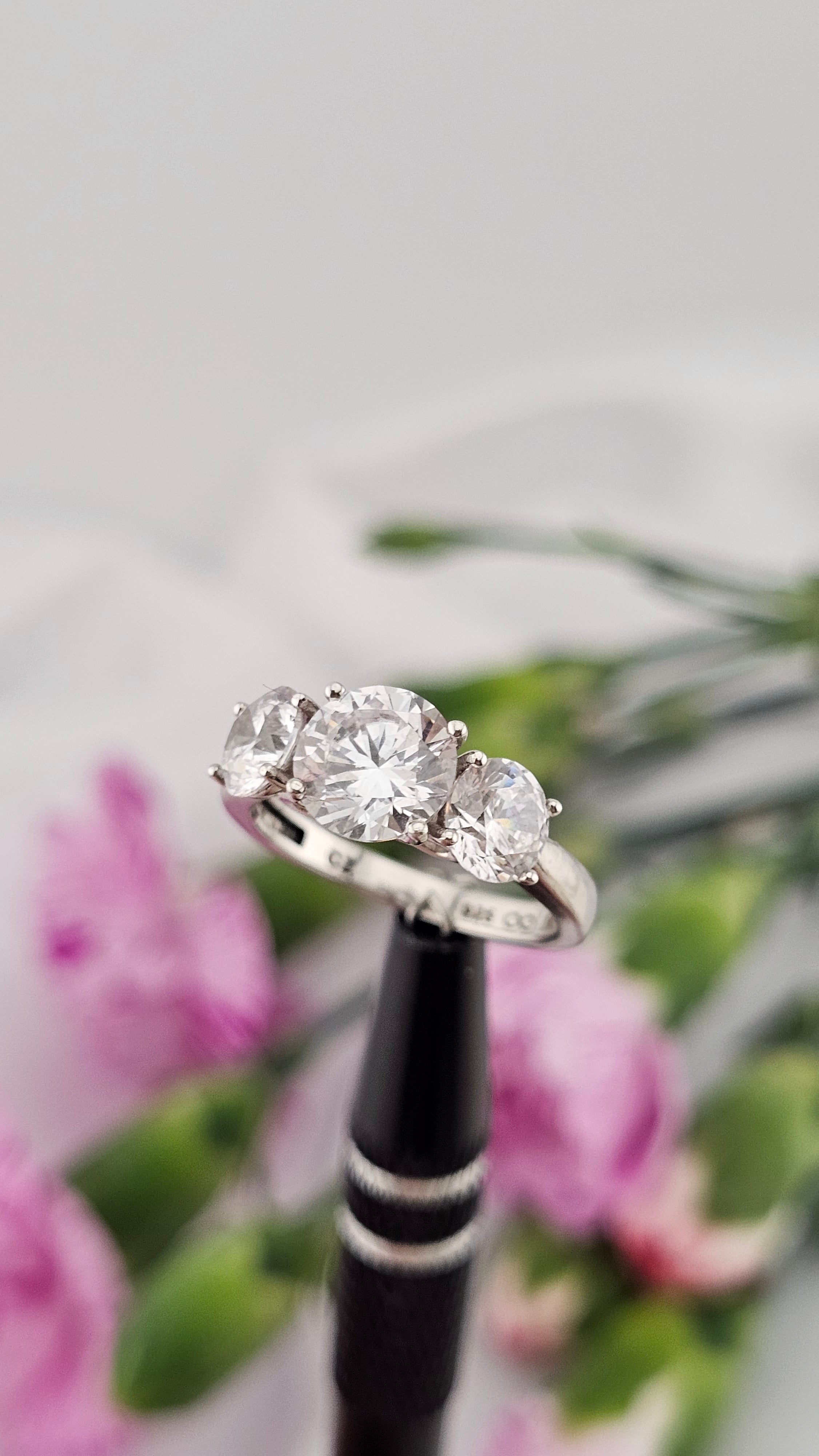 925 Sterling Silver Three Stone Cubic Zirconia Ring , size L1/2