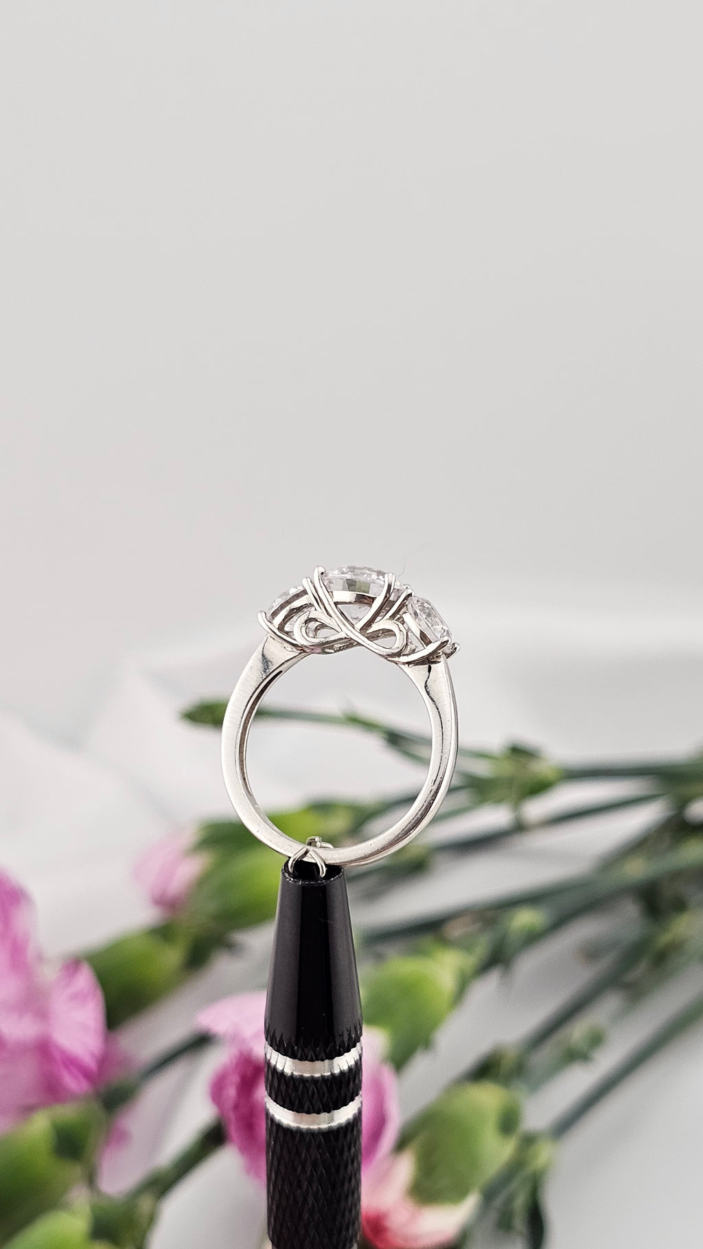 925 Sterling Silver Three Stone Cubic Zirconia Ring , size L1/2