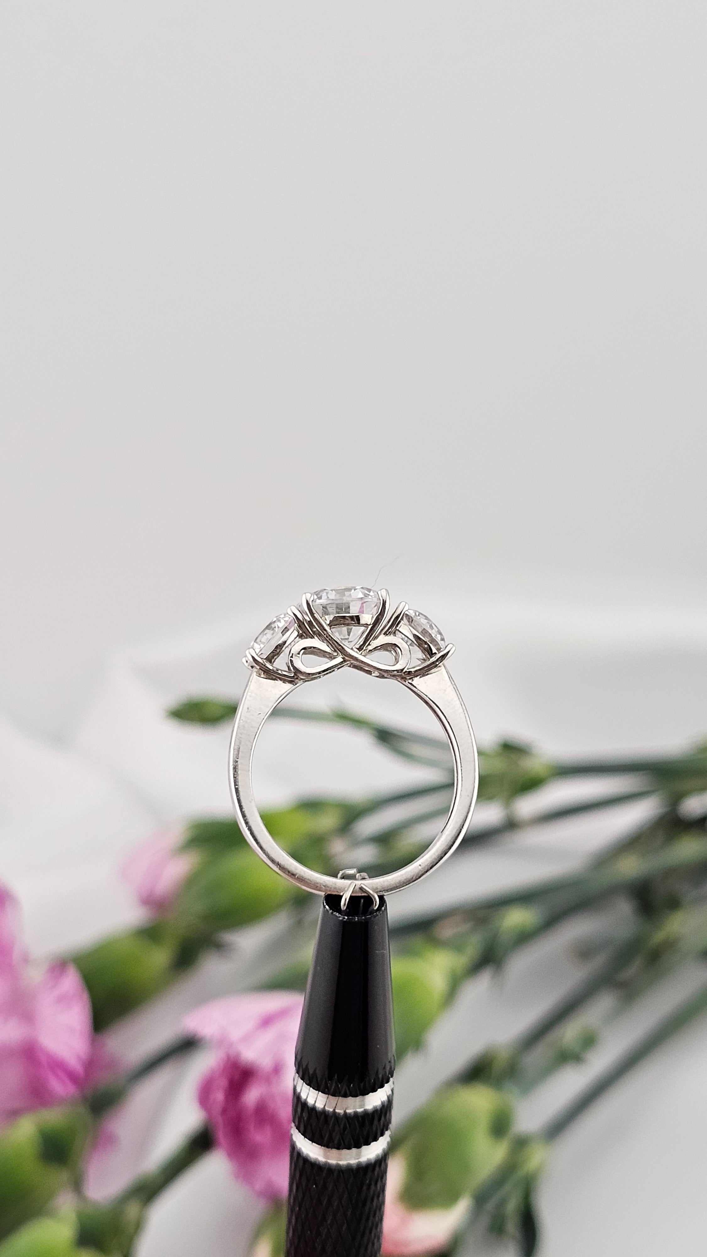 925 Sterling Silver Three Stone Cubic Zirconia Ring , size L1/2