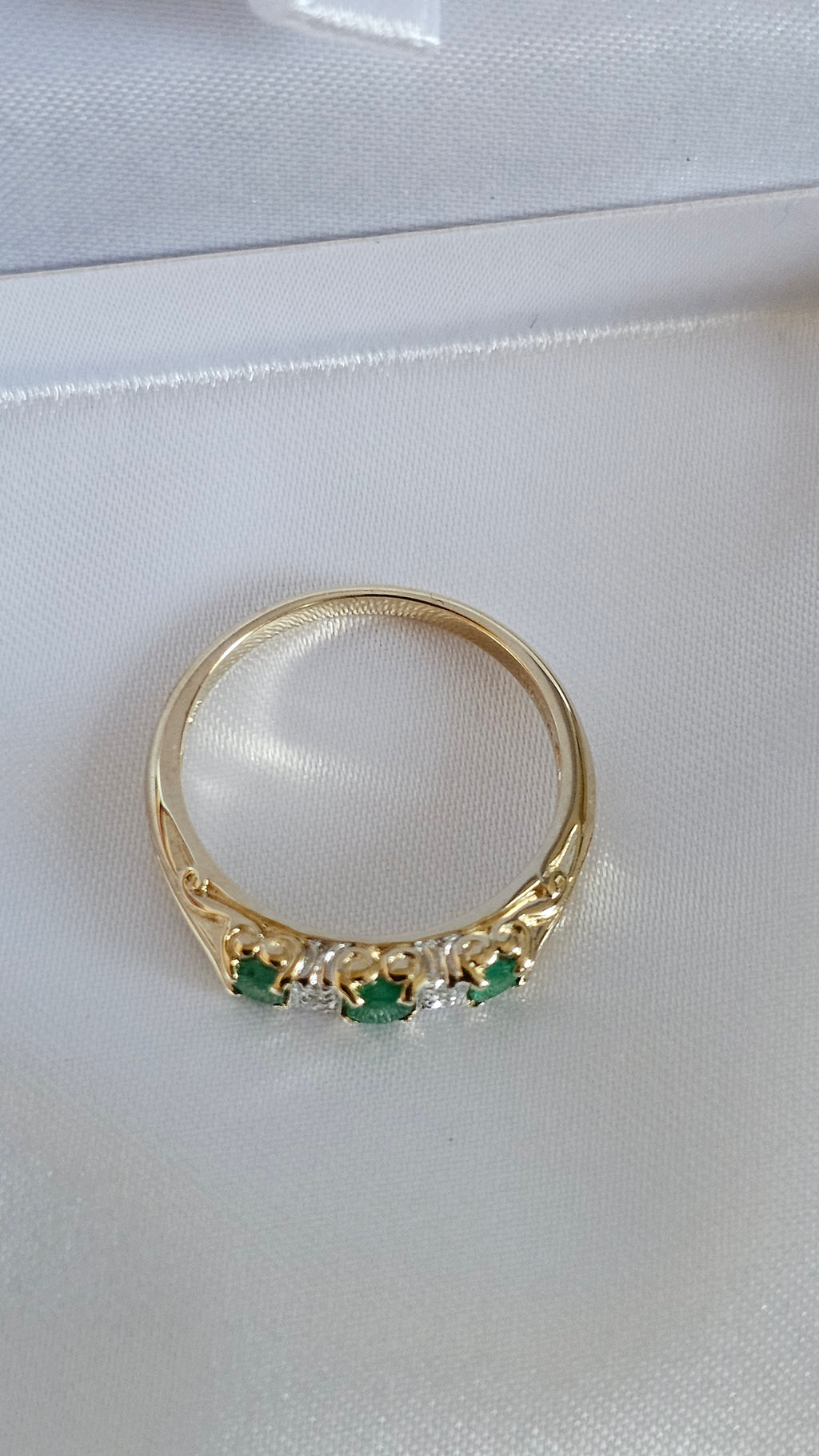 9ct Yellow Gold Natural Emerald and Diamonds Eternity Ring , size P 1/2