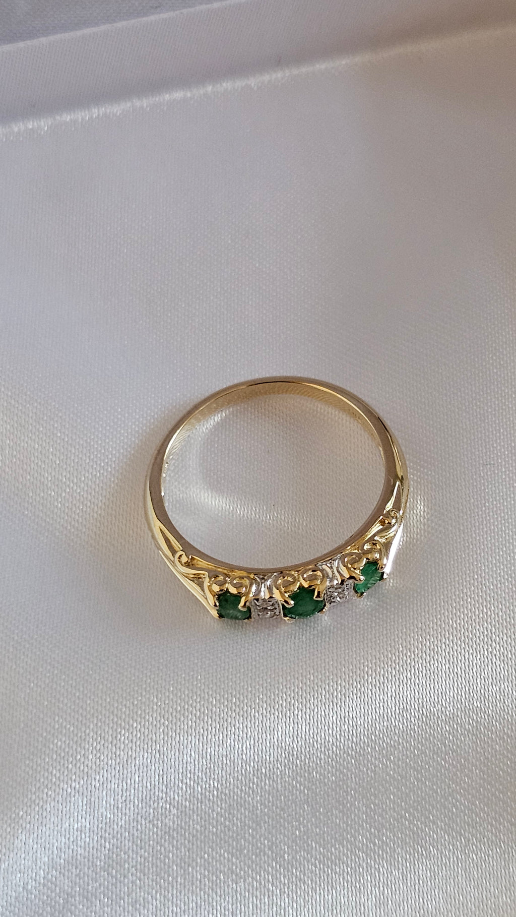9ct Yellow Gold Natural Emerald and Diamonds Eternity Ring , size P 1/2
