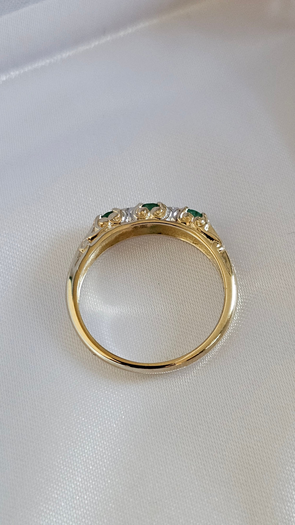 9ct Yellow Gold Natural Emerald and Diamonds Eternity Ring , size P 1/2