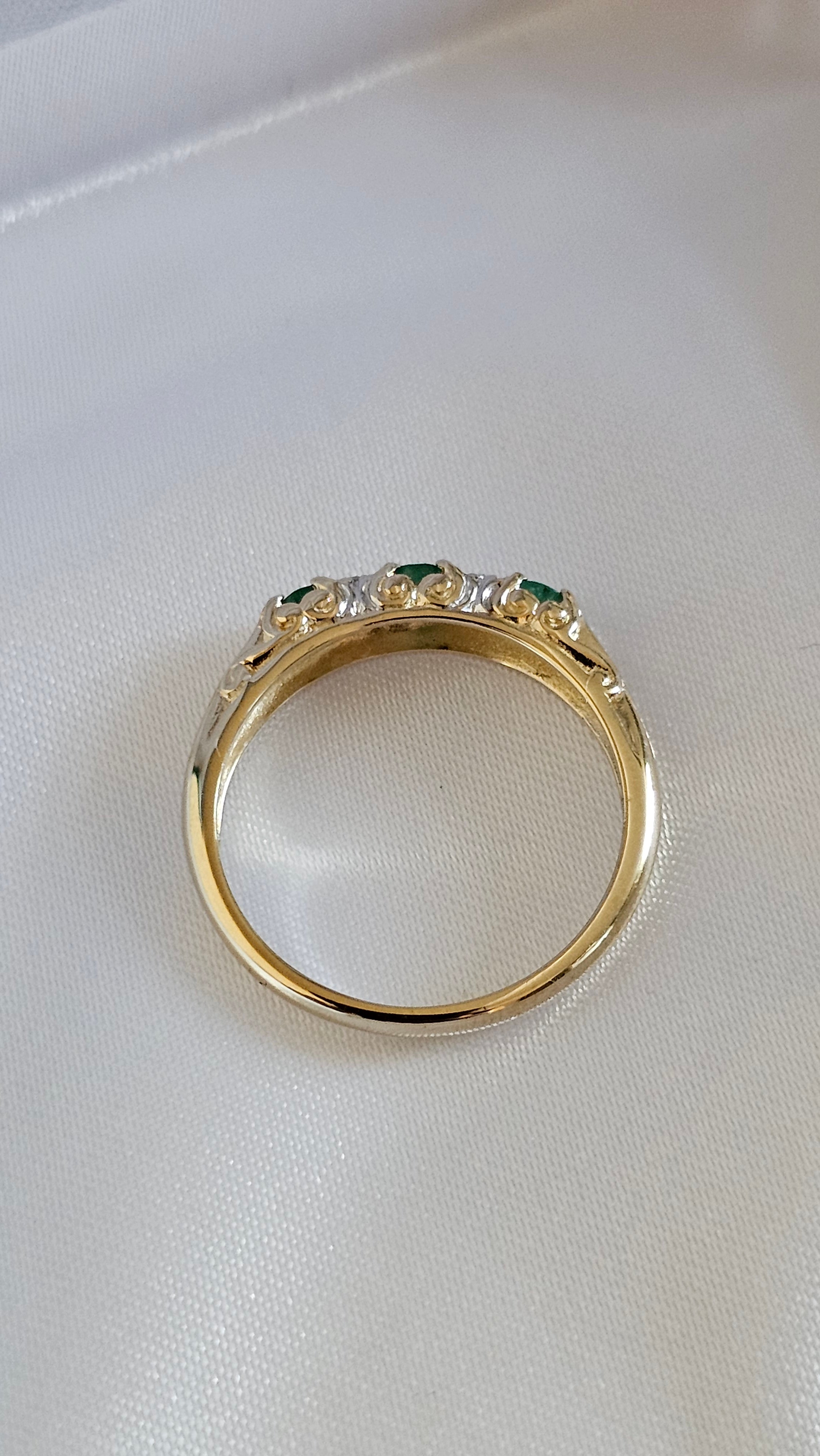 9ct Yellow Gold Natural Emerald and Diamonds Eternity Ring , size P 1/2