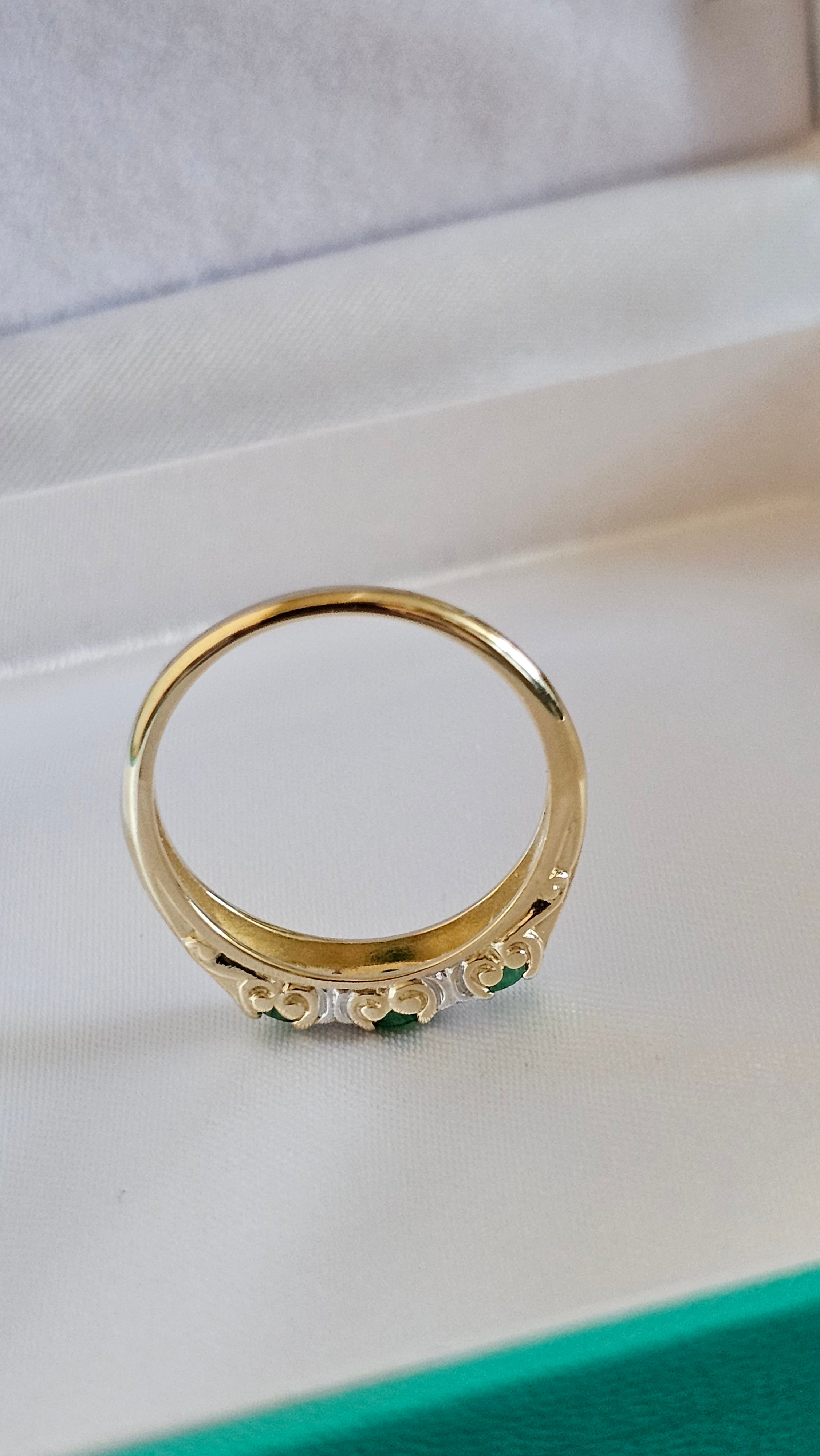 9ct Yellow Gold Natural Emerald and Diamonds Eternity Ring , size P 1/2
