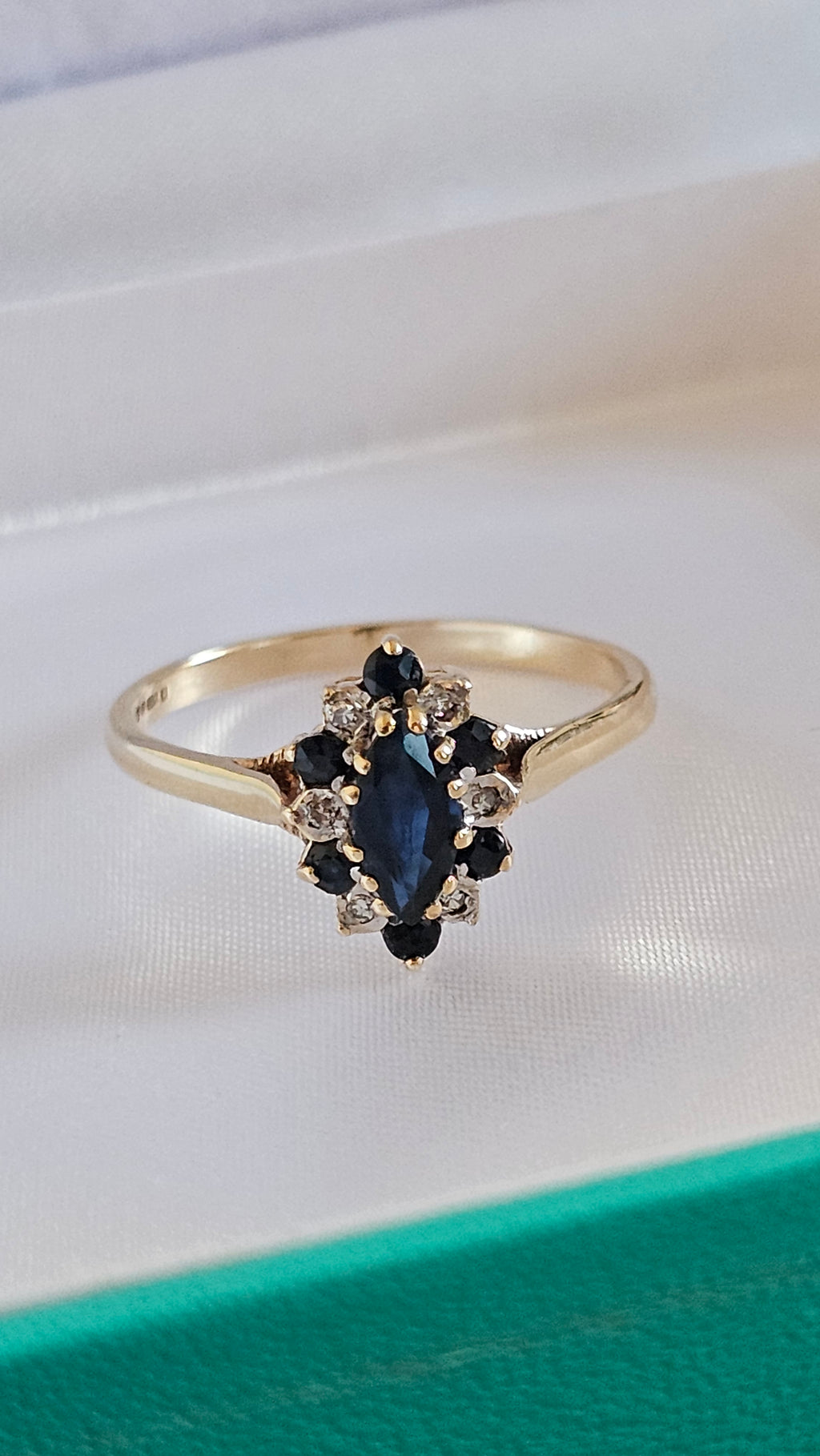 9ct Yellow Gold Natural Sapphire and Diamond Ring , size T 1/2