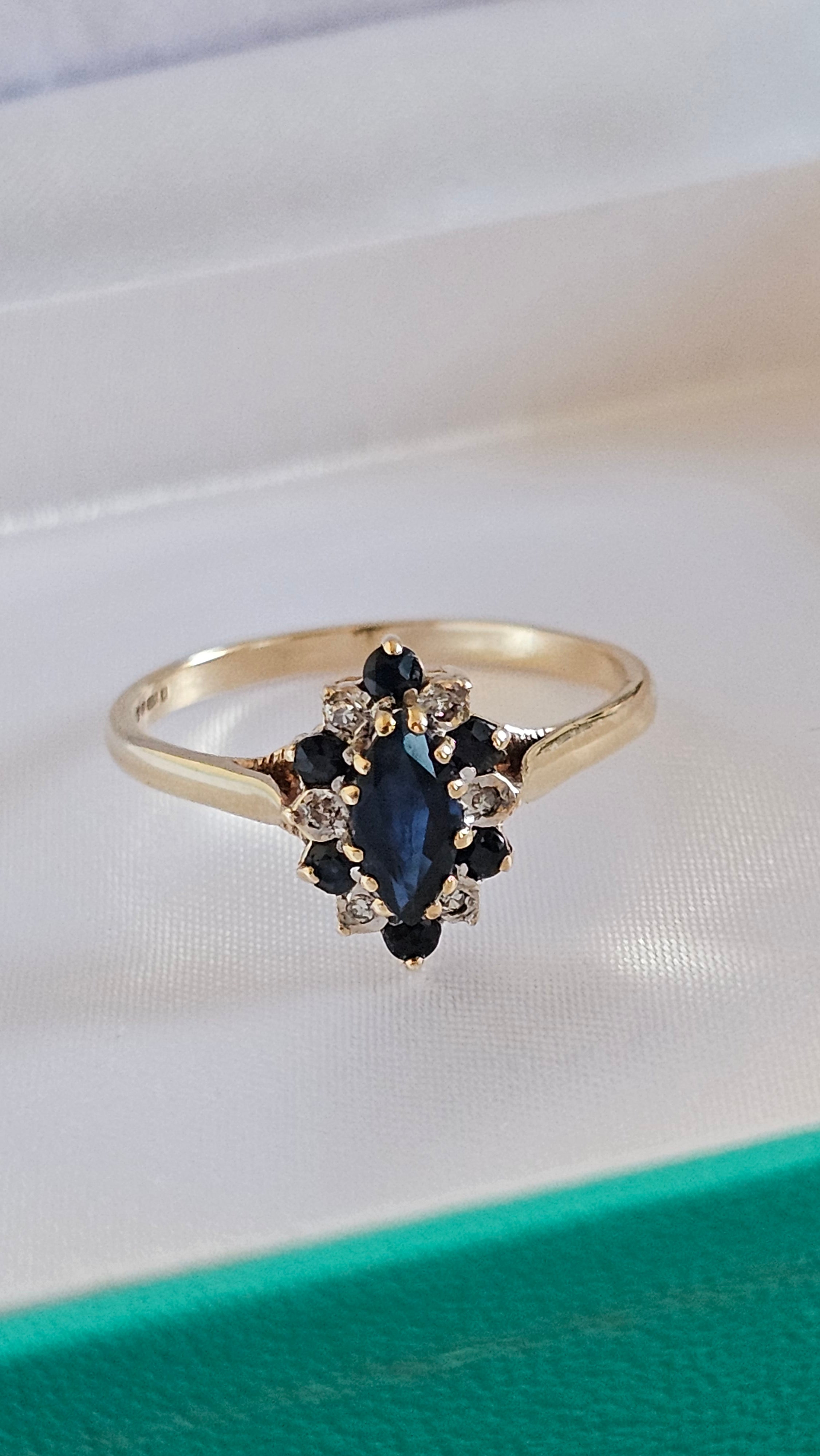 9ct Yellow Gold Natural Sapphire and Diamond Ring , size T 1/2