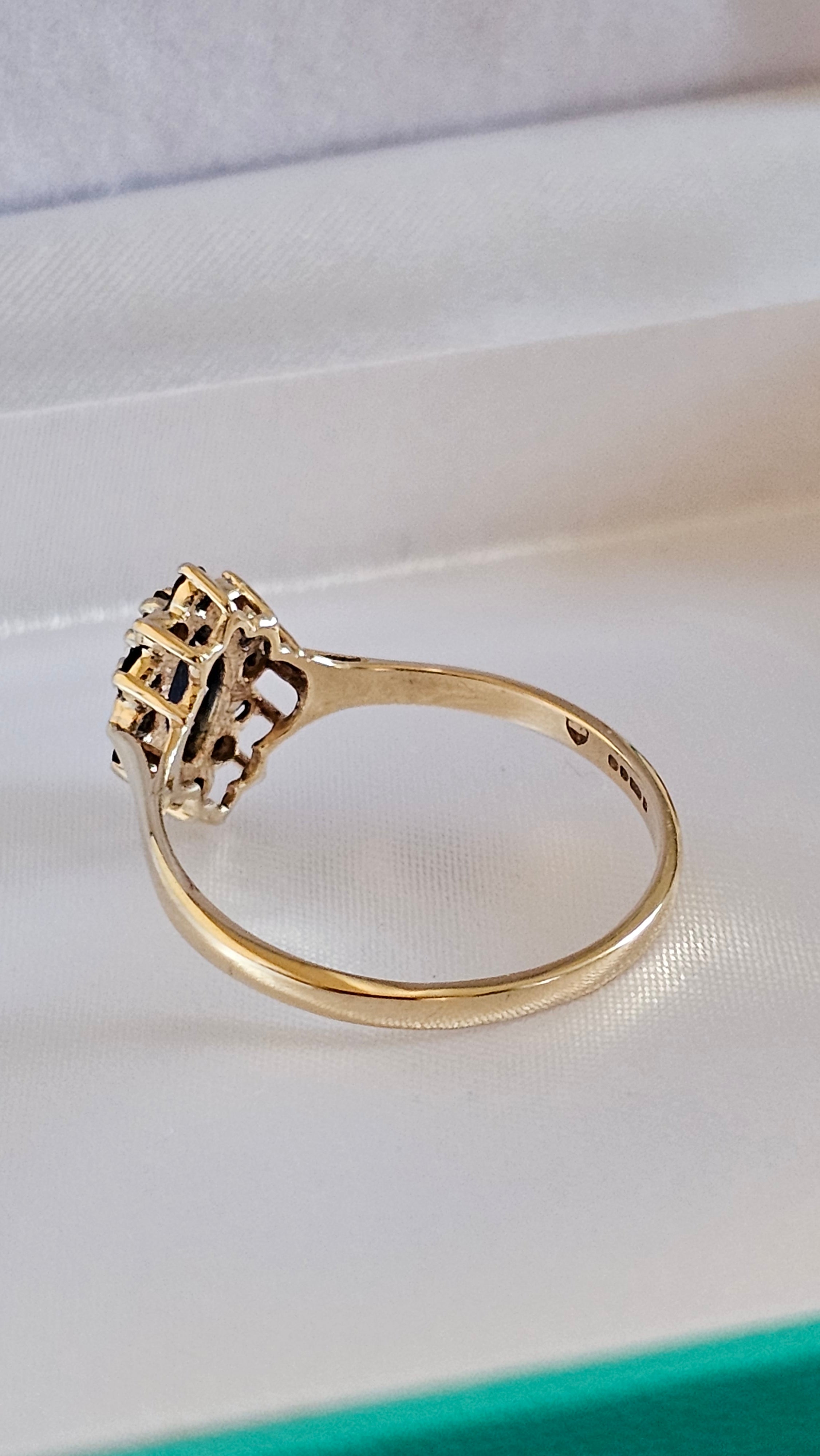 9ct Yellow Gold Natural Sapphire and Diamond Ring , size T 1/2