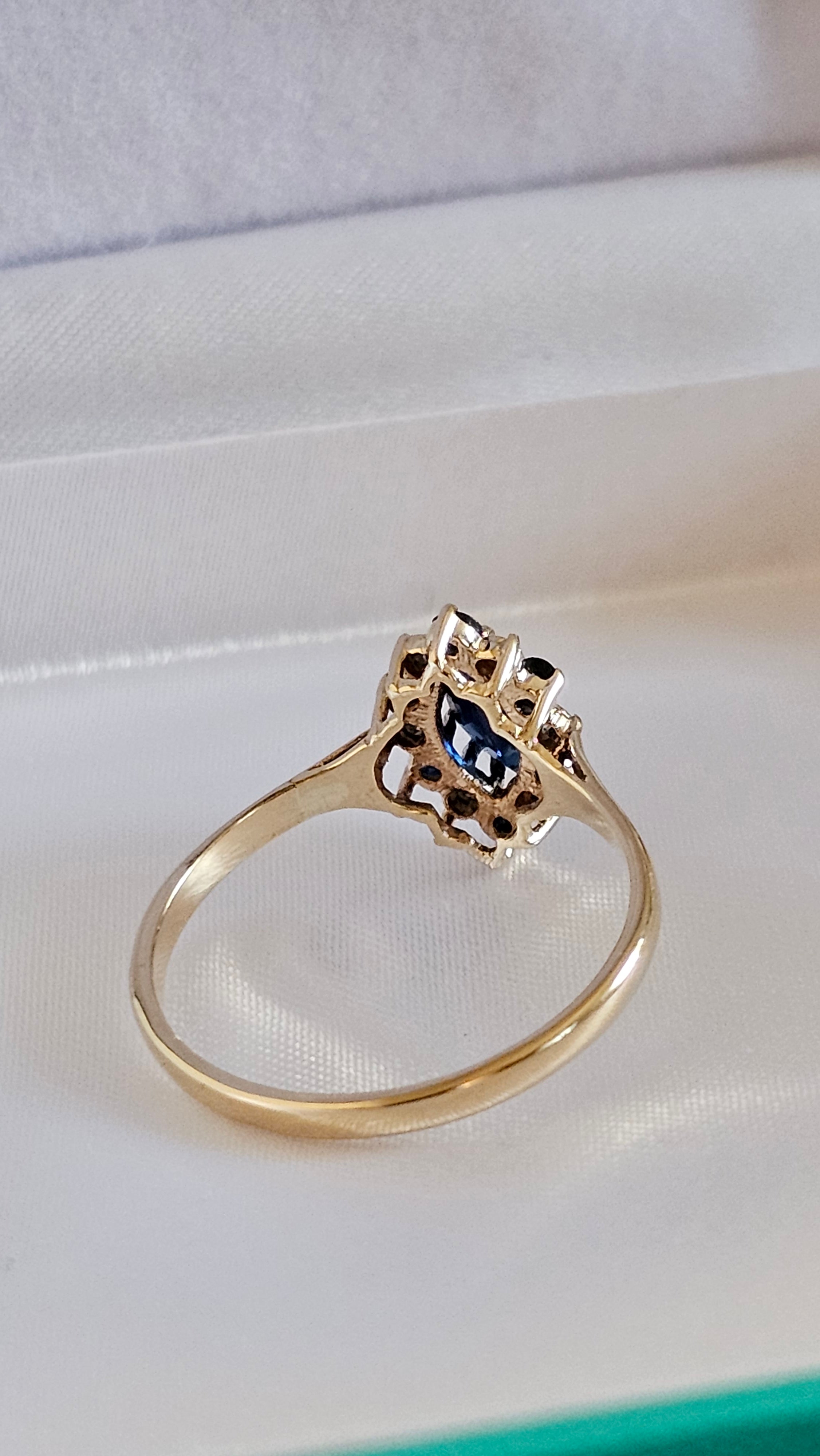 9ct Yellow Gold Natural Sapphire and Diamond Ring , size T 1/2